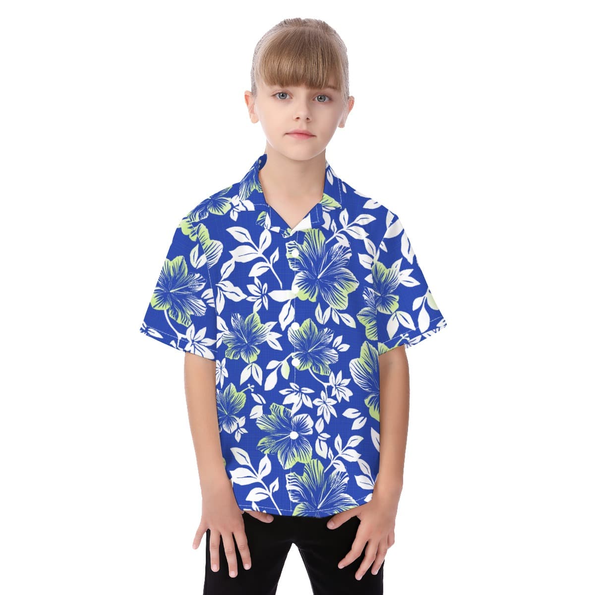 Hibiscus Blue Hawaiian Shirt For Kids (1)
