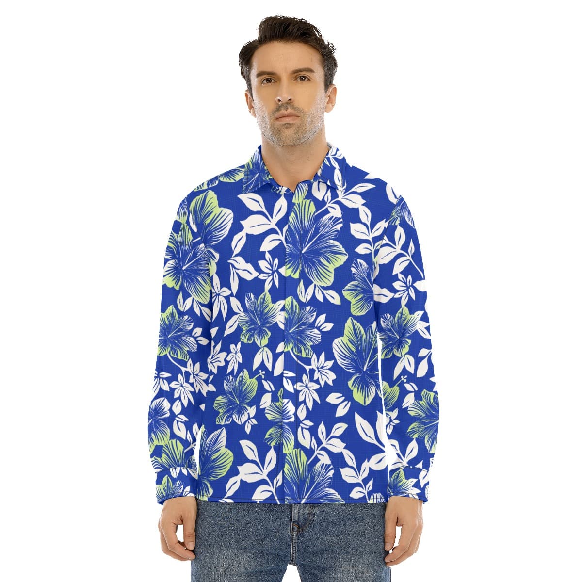 Hibiscus Long Sleeve Men's Hawaiian Shirt (1)