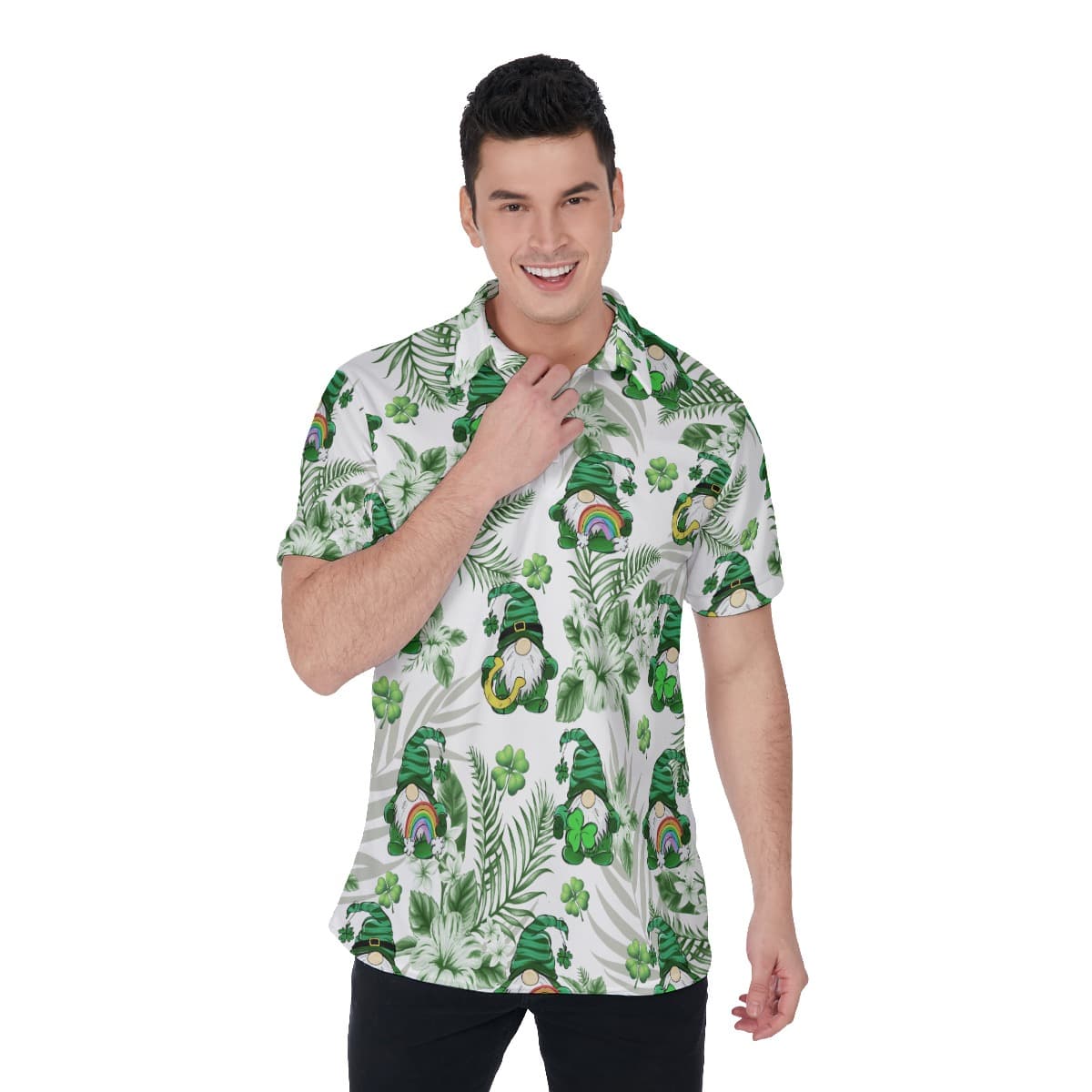 Lucky Charm Gnome St Patrick's Day Hawaiian Polo Shirt For Men