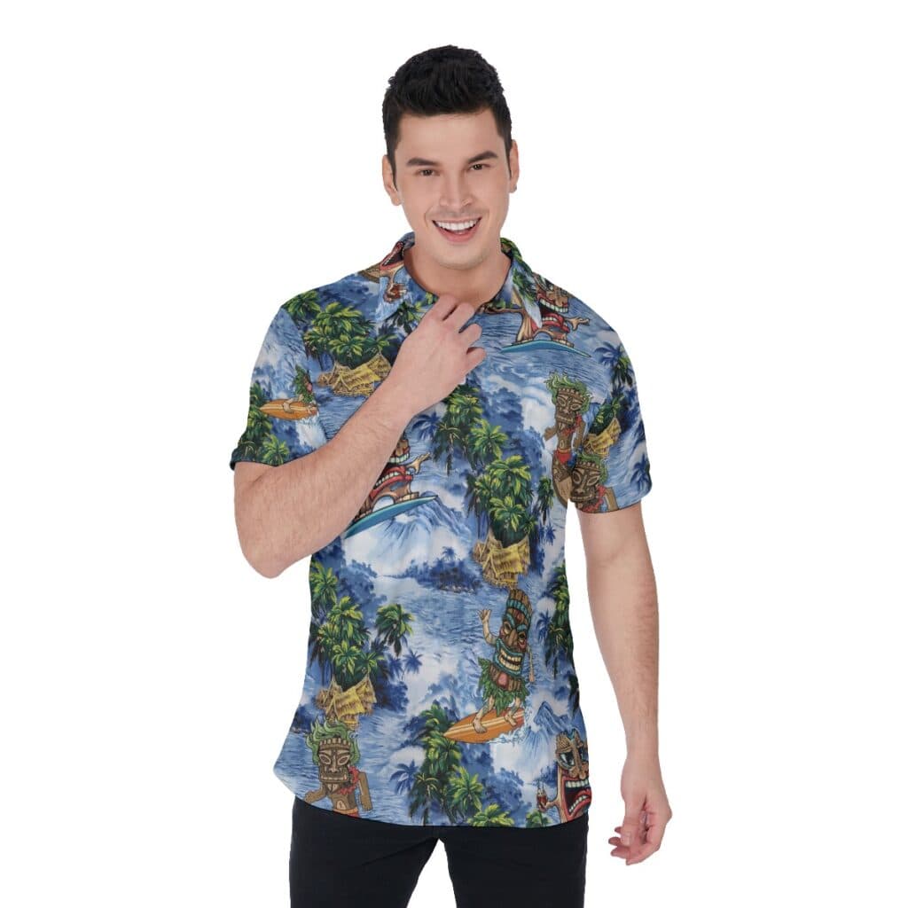 Men's Tiki Surfing Hawaiian Polo Shirt