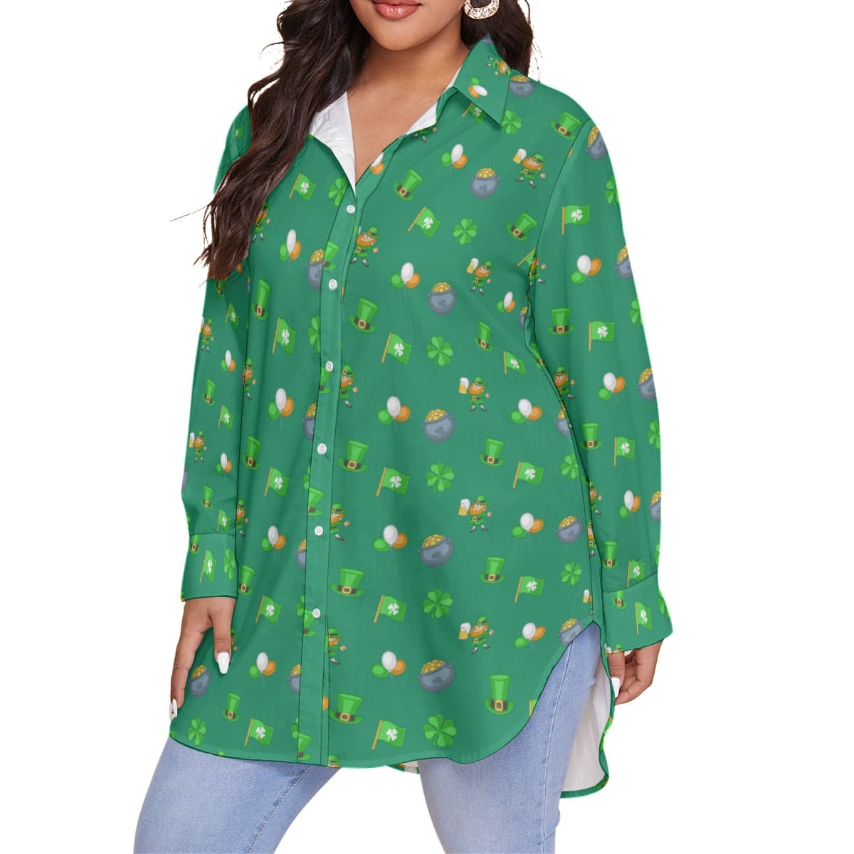 Saint Patrick Day Long Sleeve Hawaiian Shirt For Women