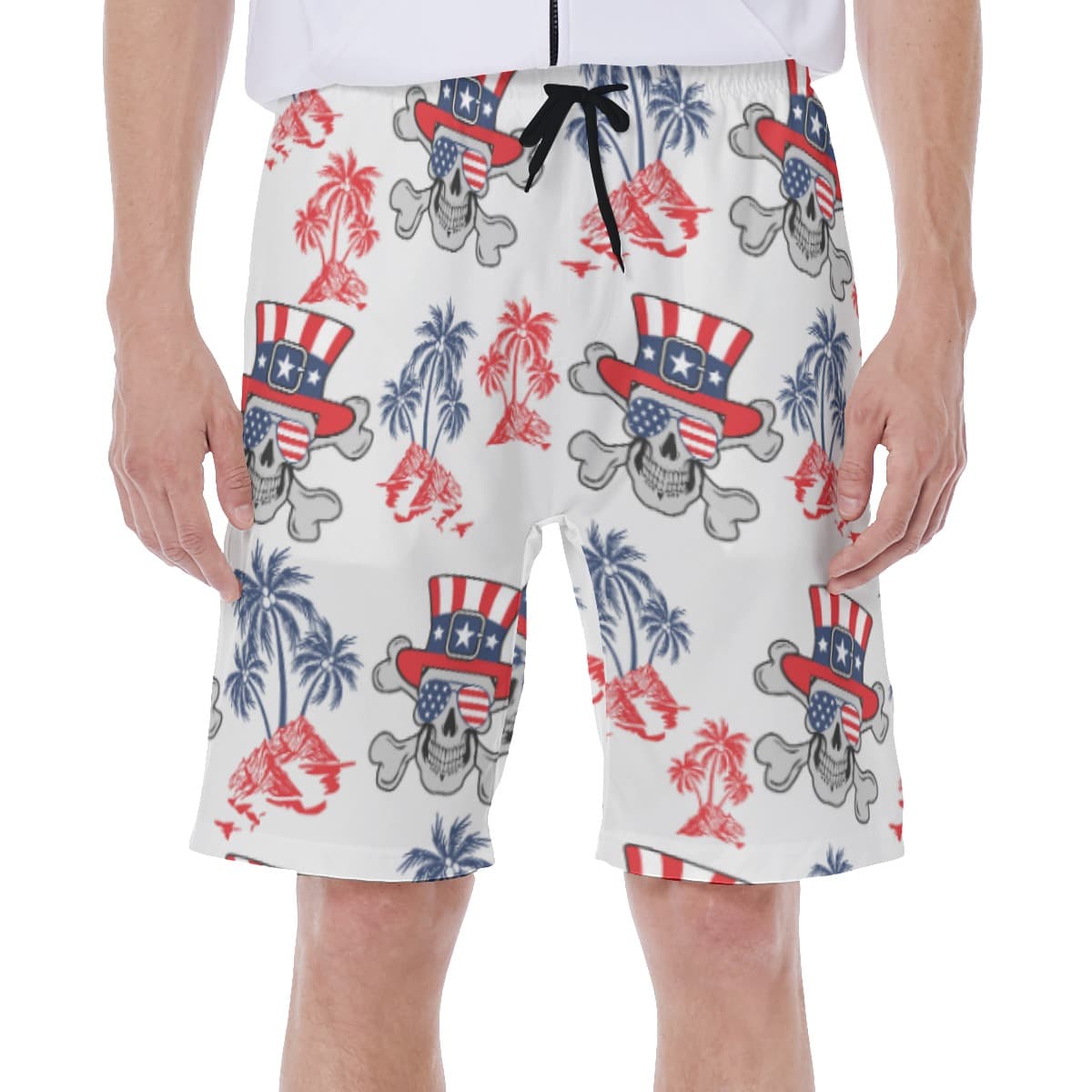 Skull Patriotic Day Beach Swim Trunks (1)