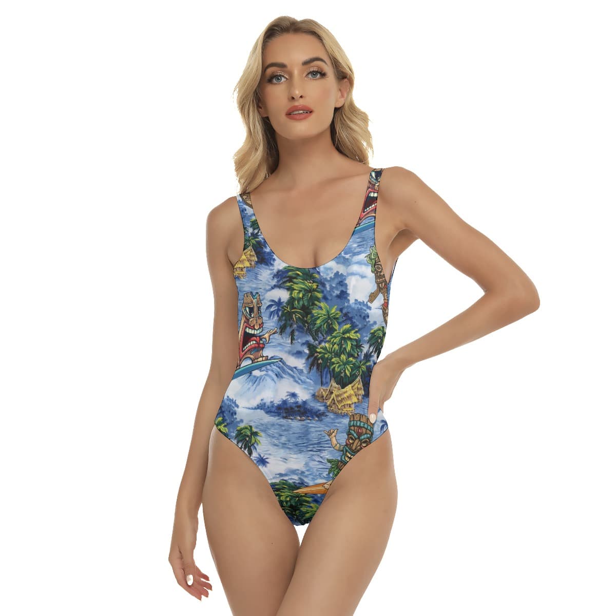 Tiki Surfing Hawaiian One Piece Swimsuit For Women (1)