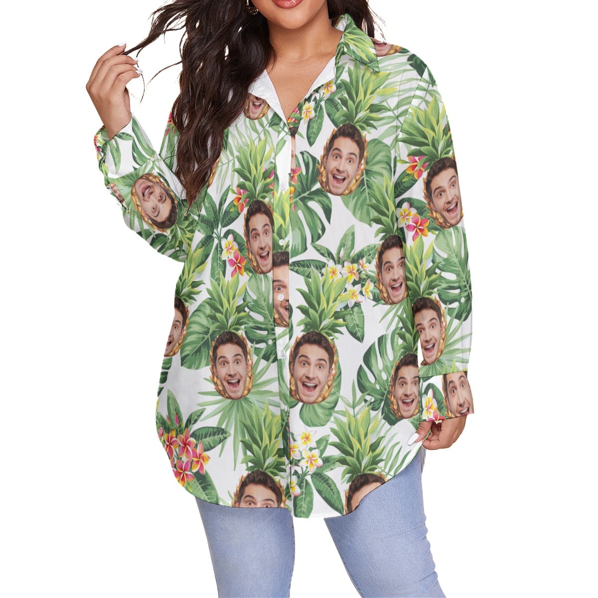 Tropical Pineapple Personalized Hawaiian Plus Size Shirt For Women (4)