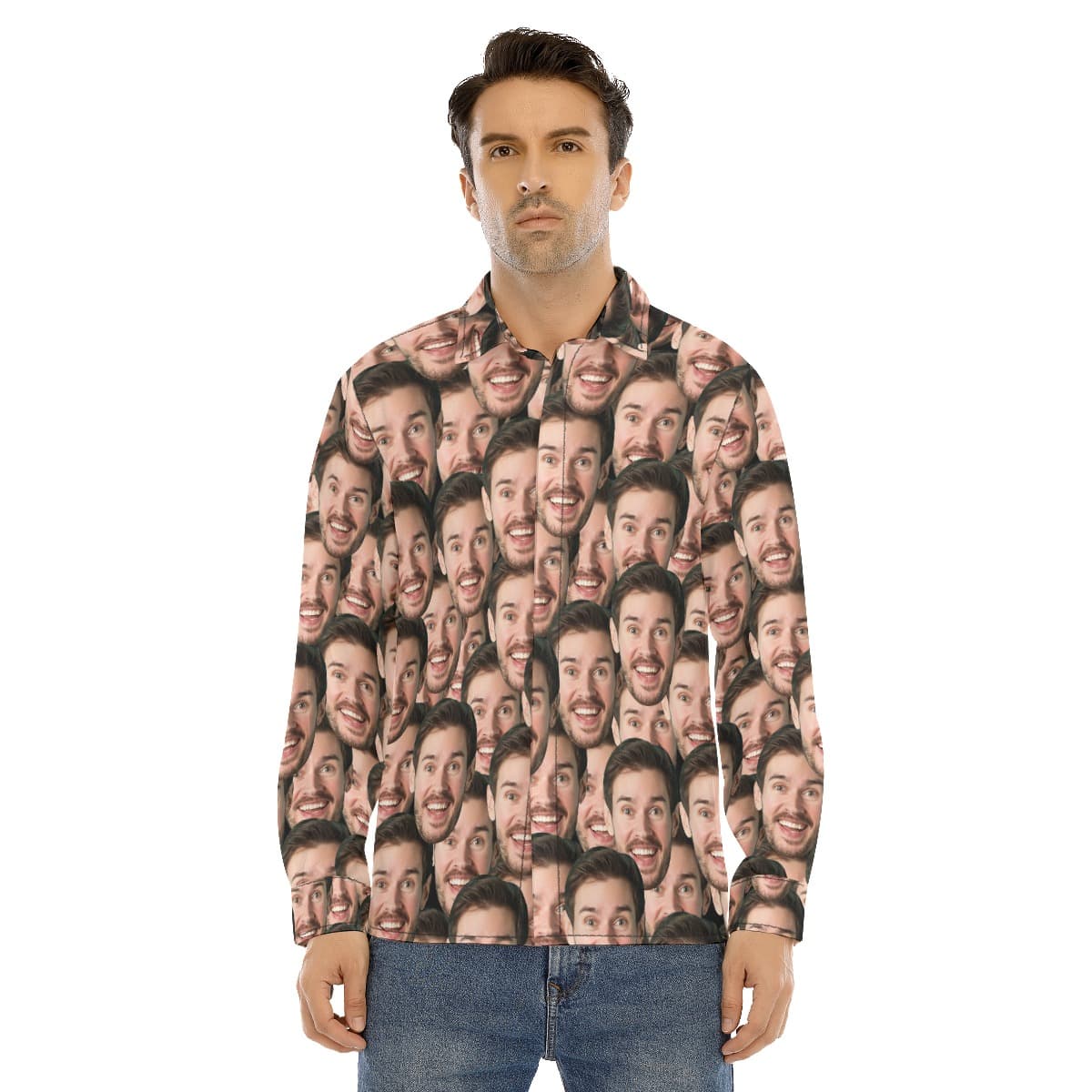 Unique Custom Face Men Long Sleeve Button Up Shirt (1)