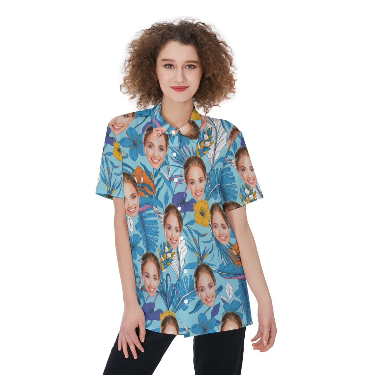 Unique Custom Face Tropical Leaves Shirt For Women (1)
