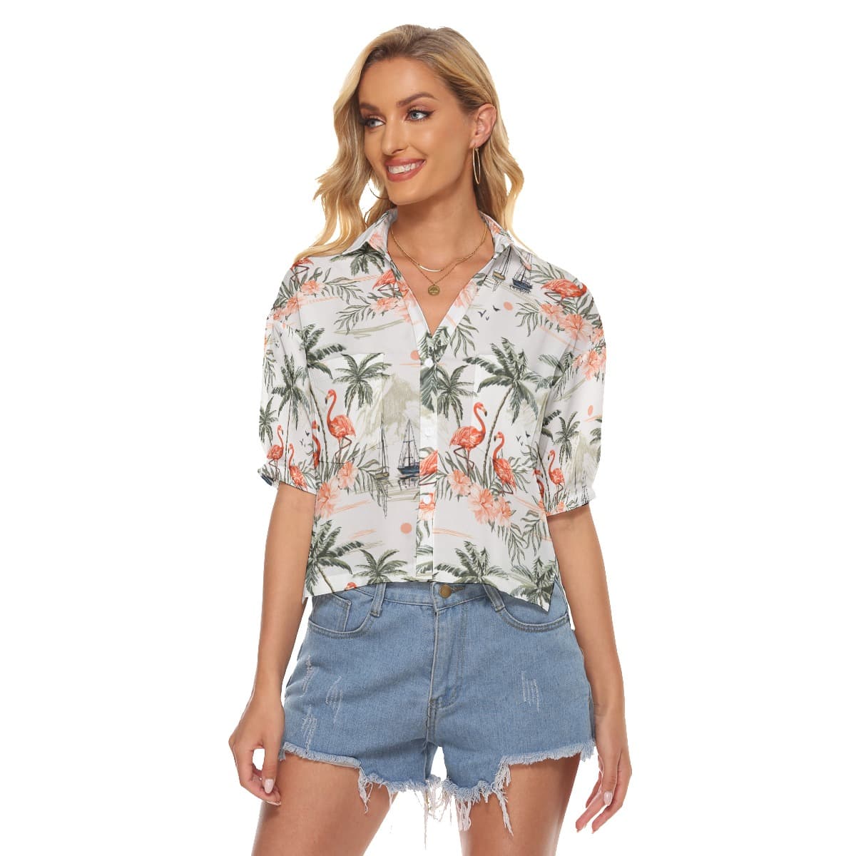 Vintage Flamingo Women Hawaiian Crop Top (1)