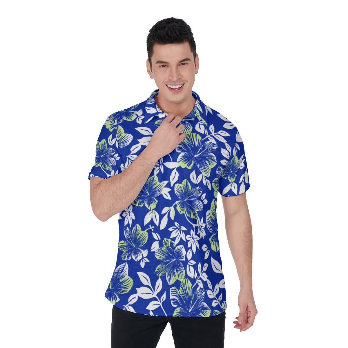 Vintage Hibiscus Blue Golf Polo Shirt (1)