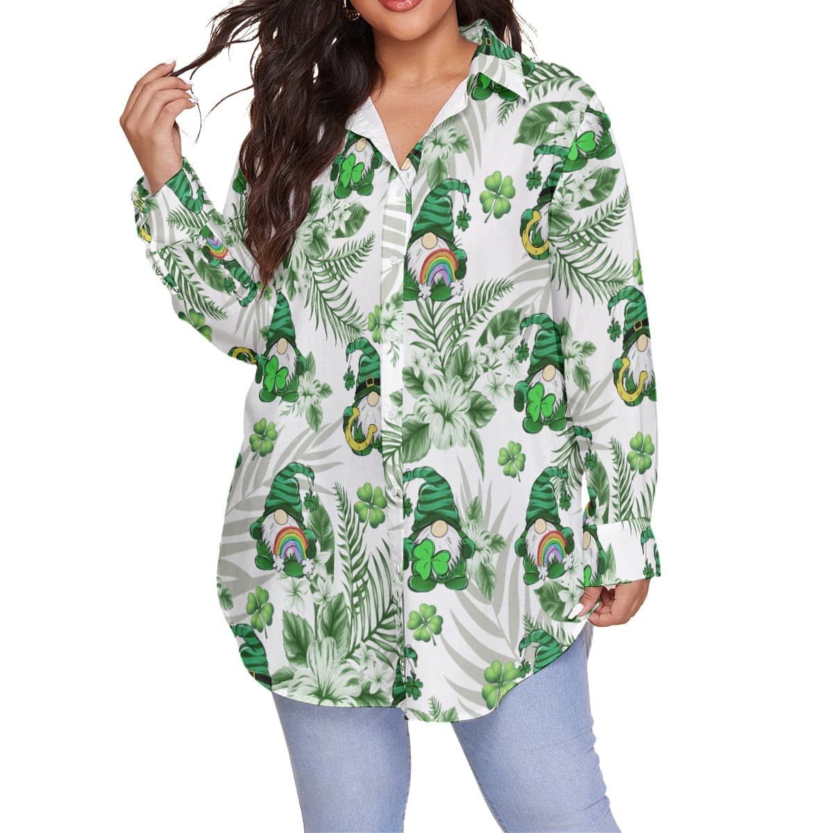 Women’s Gnome St Patrick’s Day Oversize Hawaiian Shirt (1)