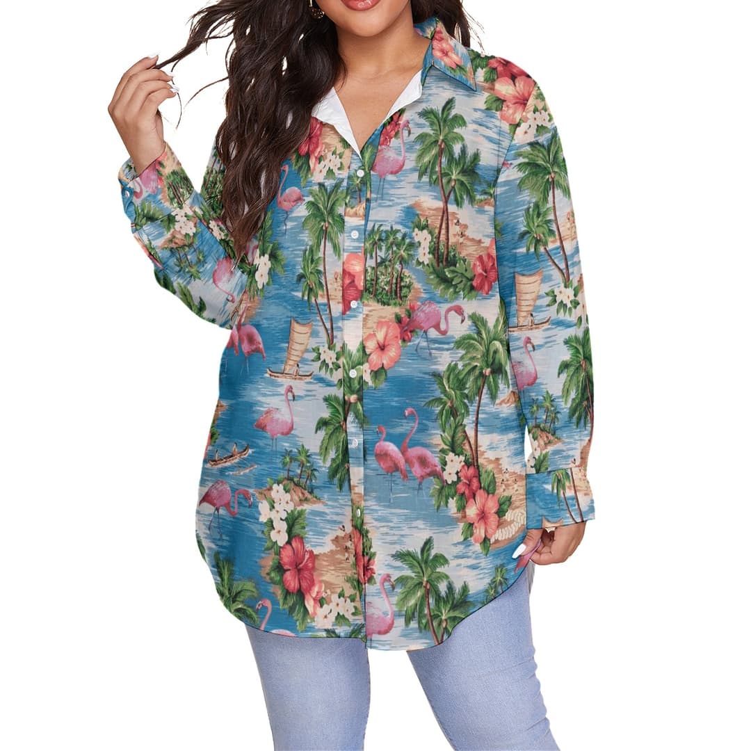 Women's Tropical Flamingo Hawaiian Plus Size Shirt