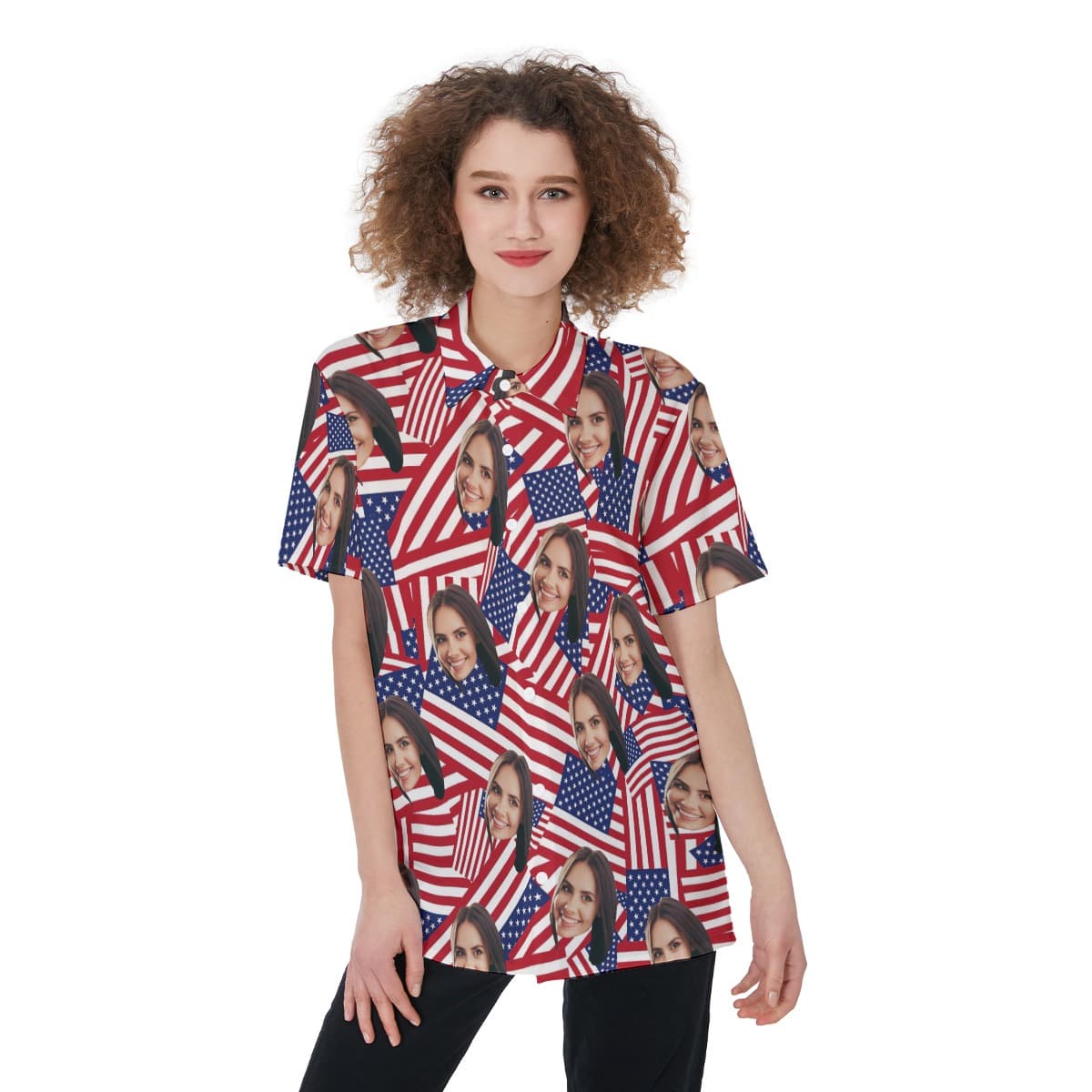 4th Of July Flag Face Custom Hawaiian Shirts For Women (1)