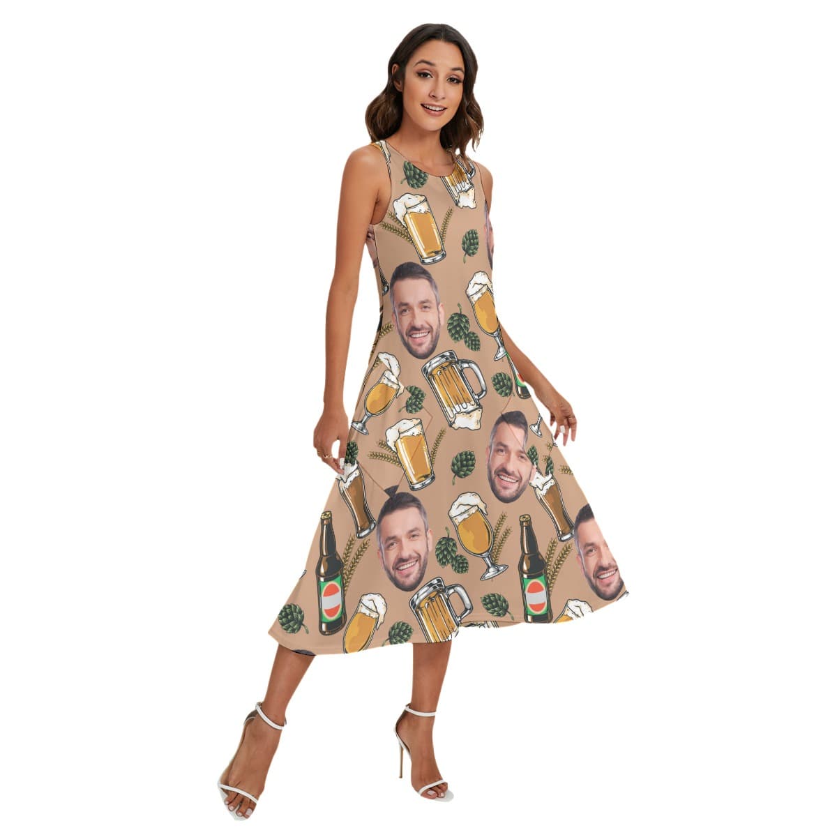 Beer Custom Face Sleeveless Dress With Pockets (1)
