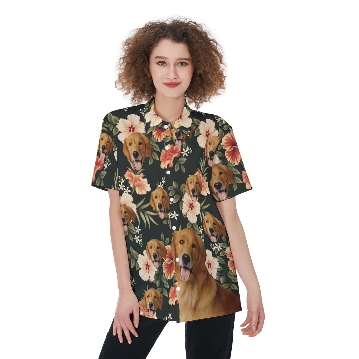 Black Button Up Shirt With Dog Face (1)