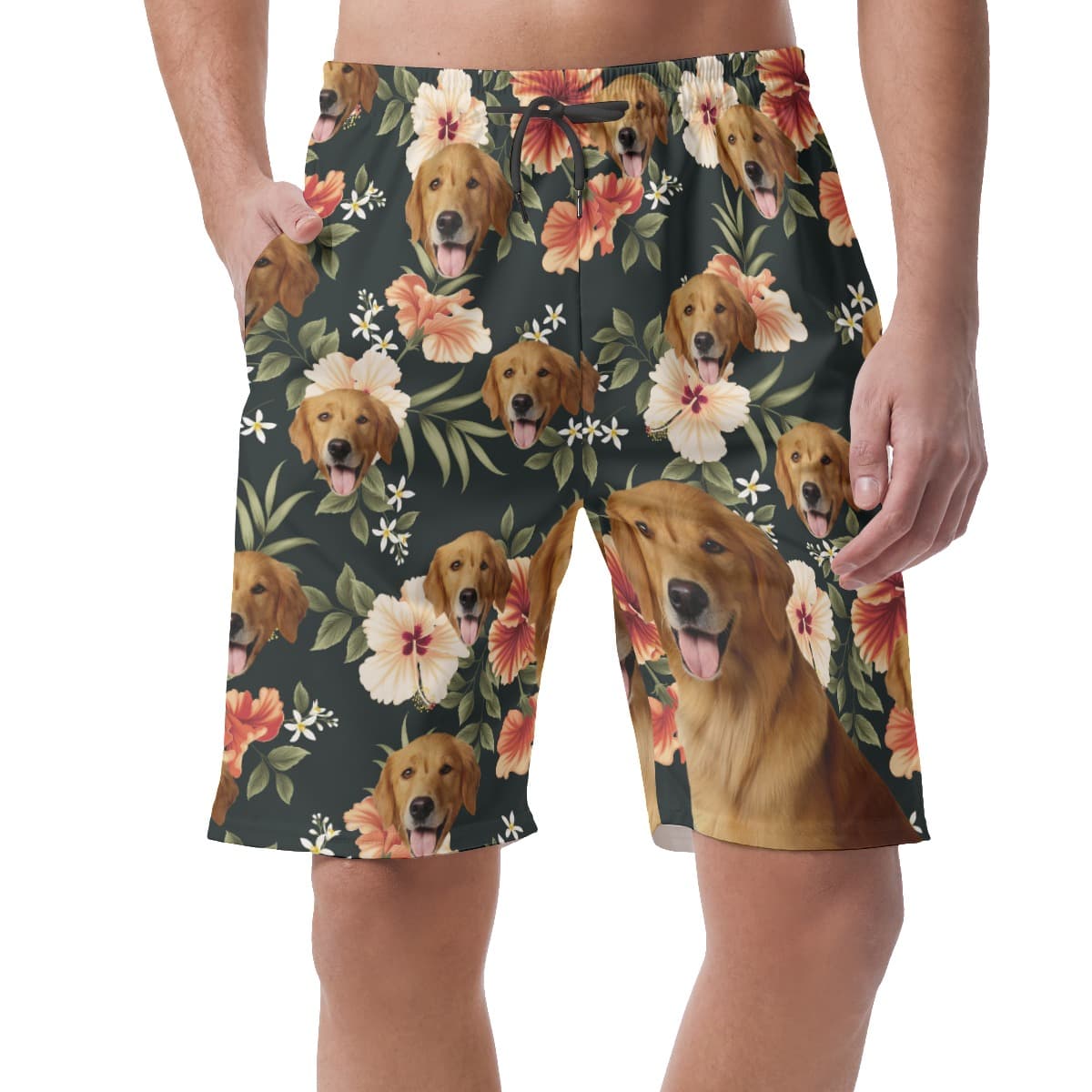 Black Hawaiian Shorts With Dog Face (1)