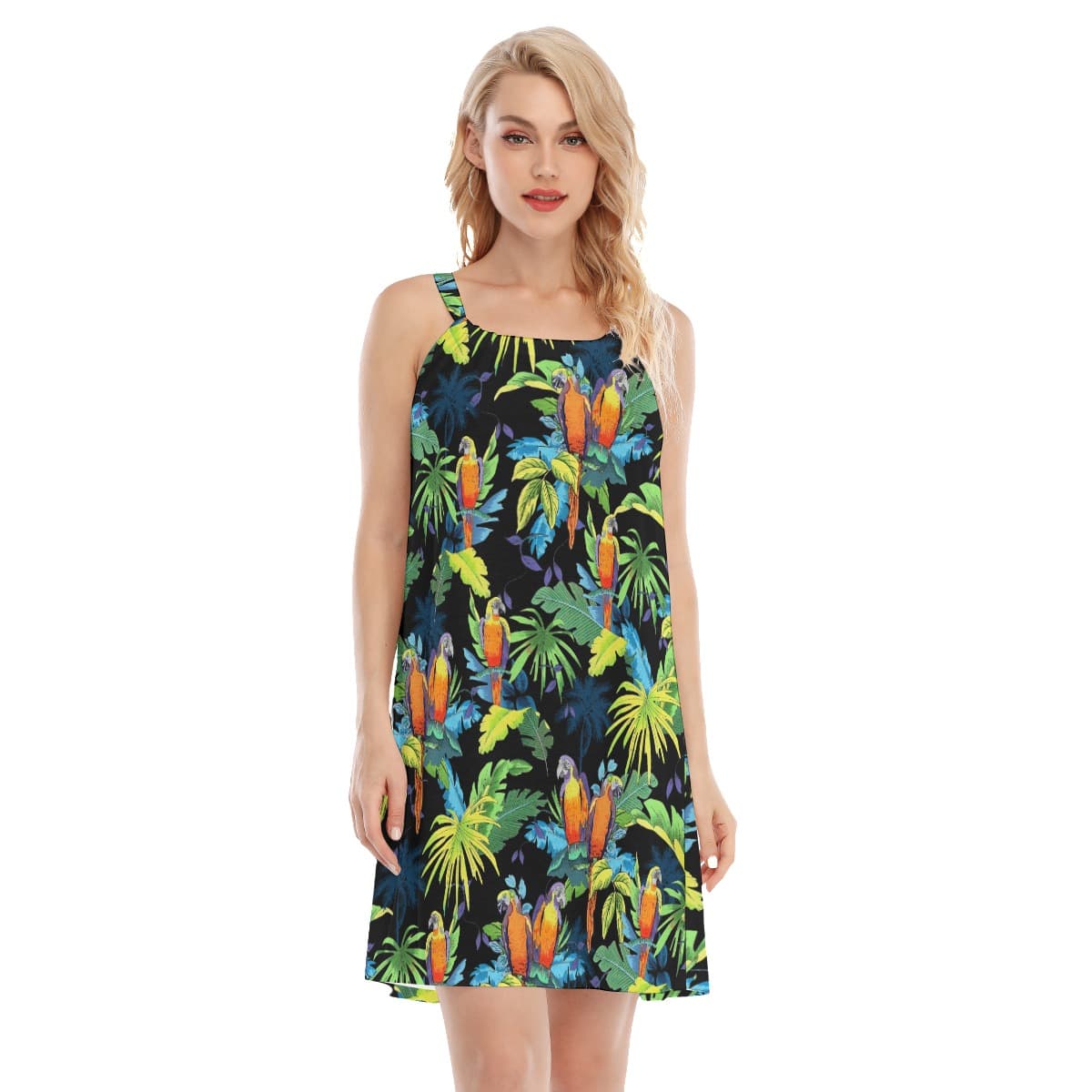 Black Parrot Tropical Hawaiian Dress (1)