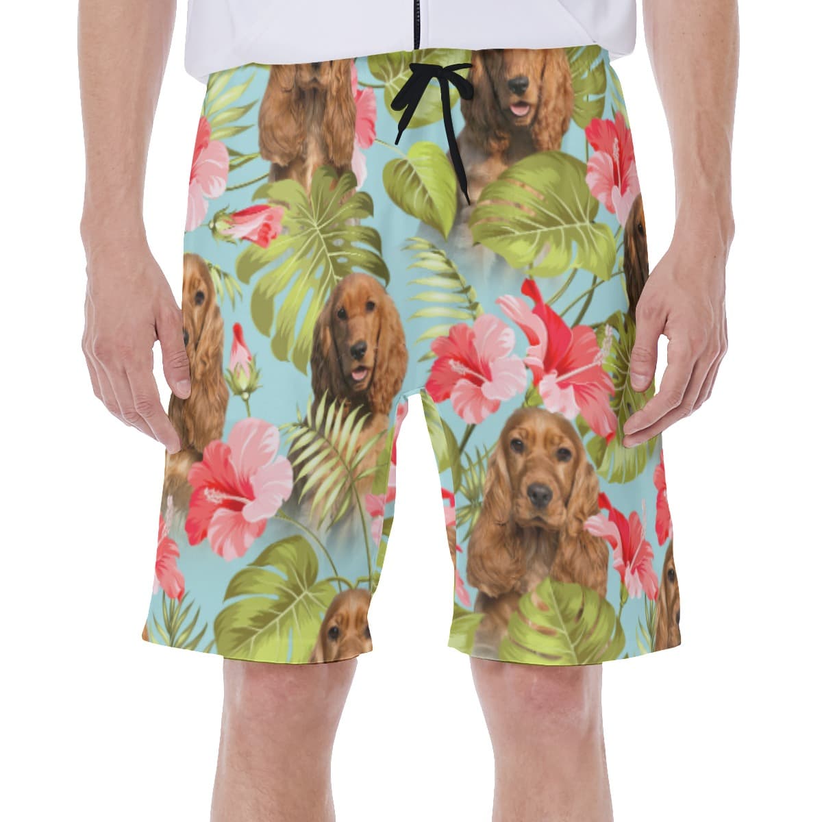 Blue Floral Tropical Shorts With Custom Dog Face (1)