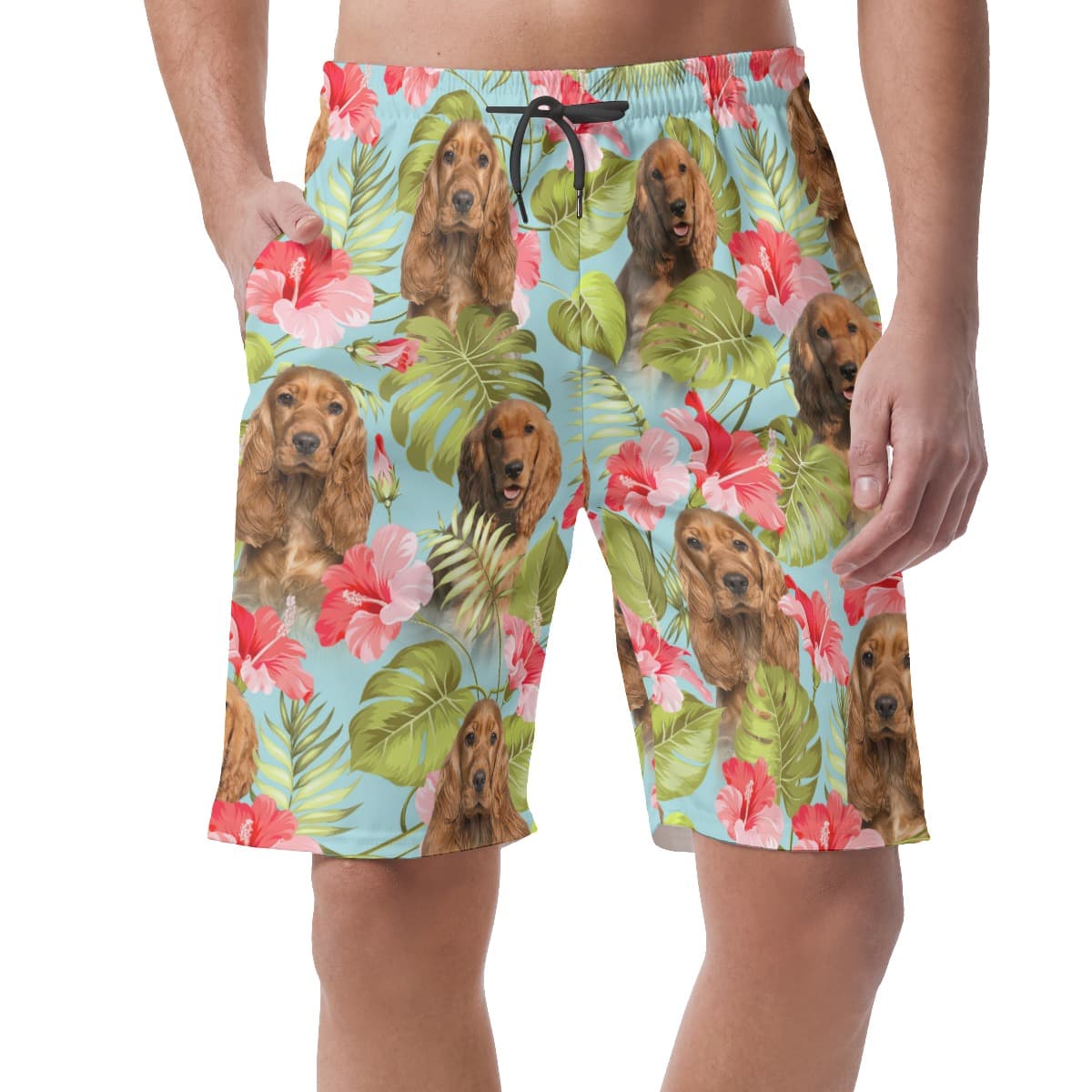 Blue Hawaiian Shorts For Men With Custom Dog Face (1)