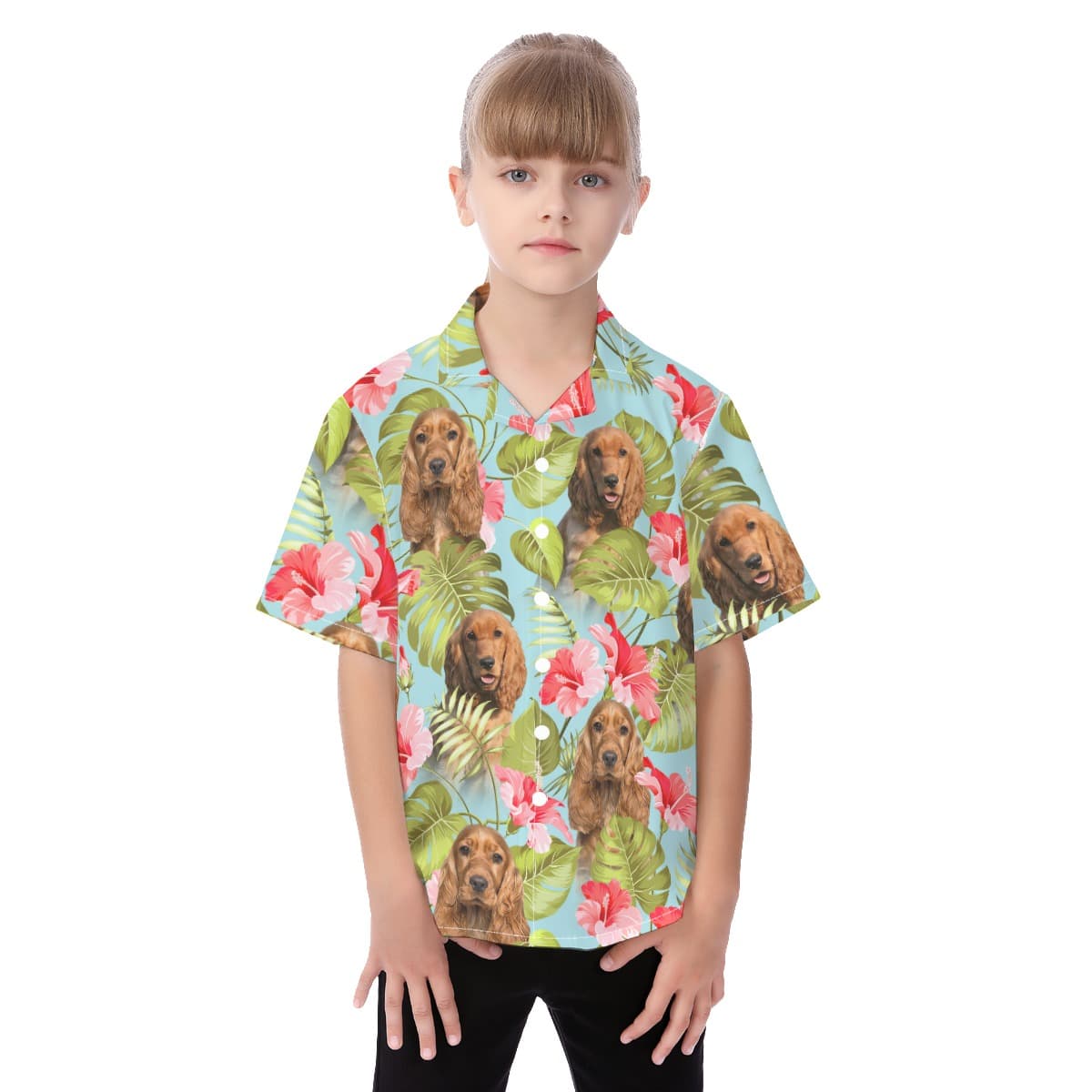 Blue Kid's Hawaiian Shirt With Dog Face (1)