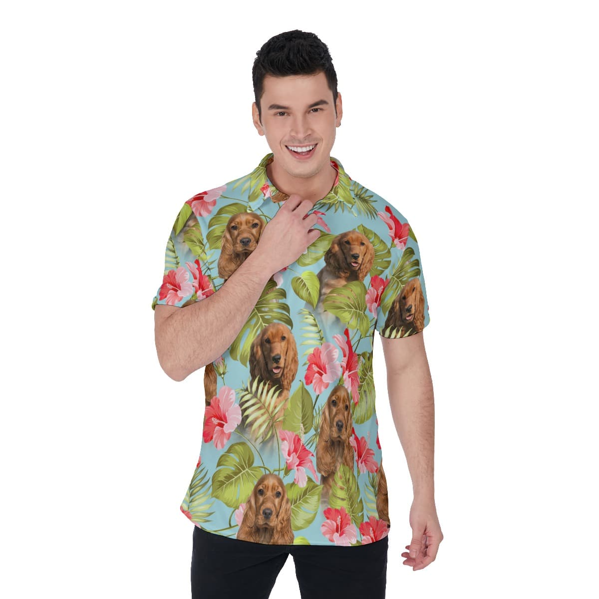 Blue Men's Hawaiian Shirt With Custom Dog Face (1)