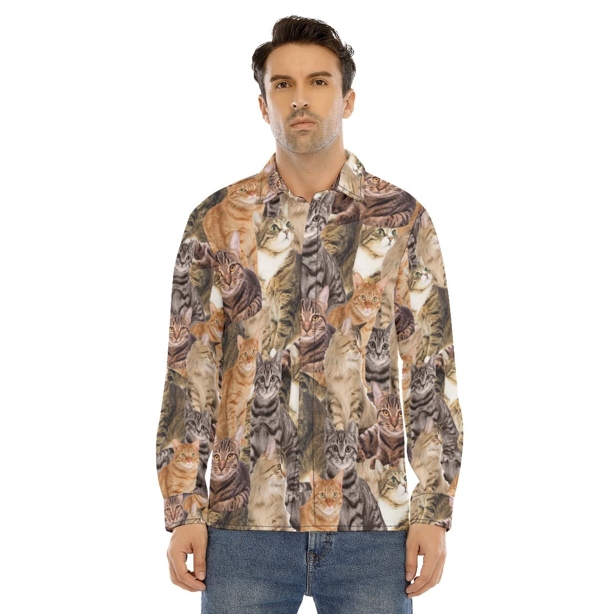 Cat Lovers Custom Photo Long Sleeve Hawaiian Shirt (1)