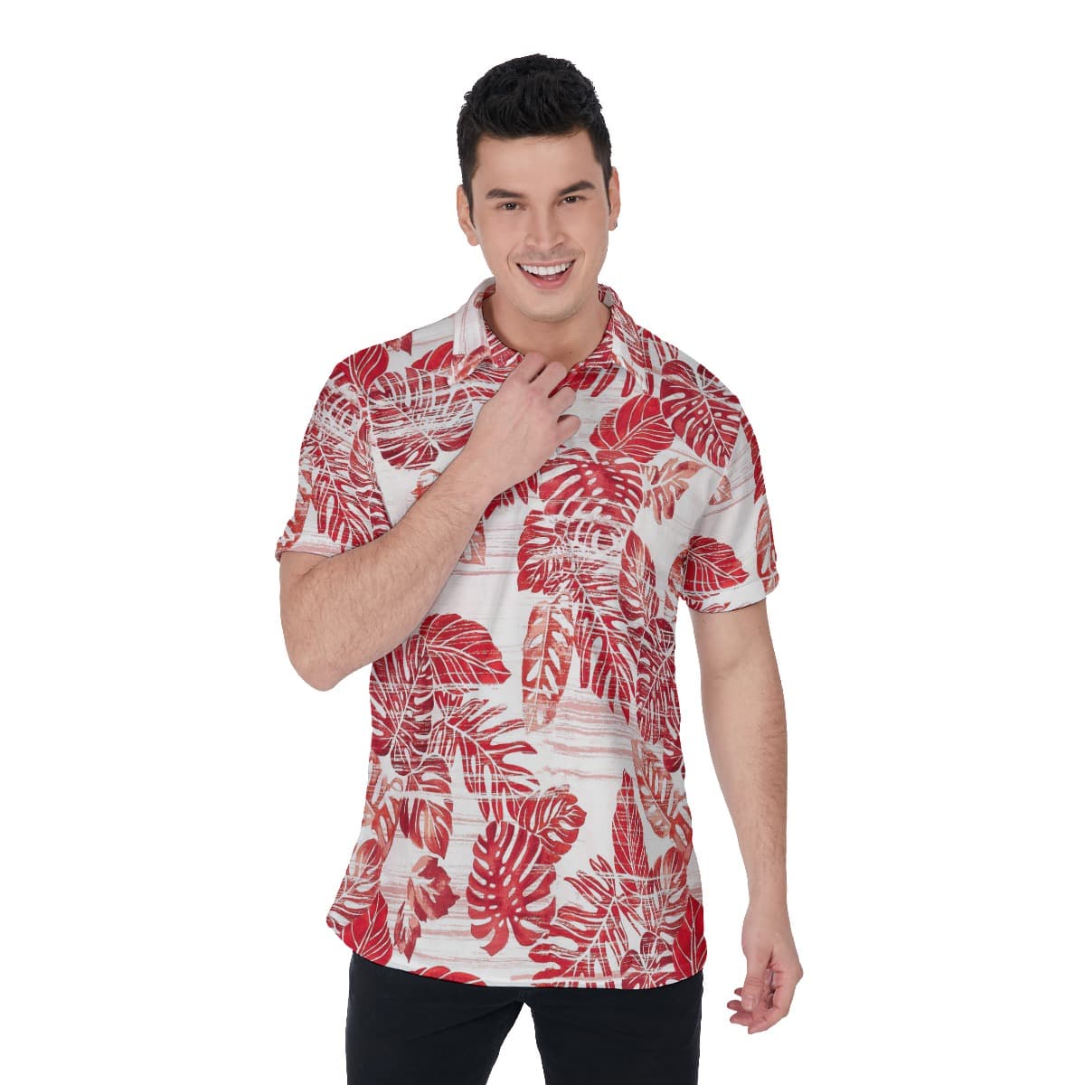 Chefs Red White Tropical Hawaiian Polo Shirt For Men (1)