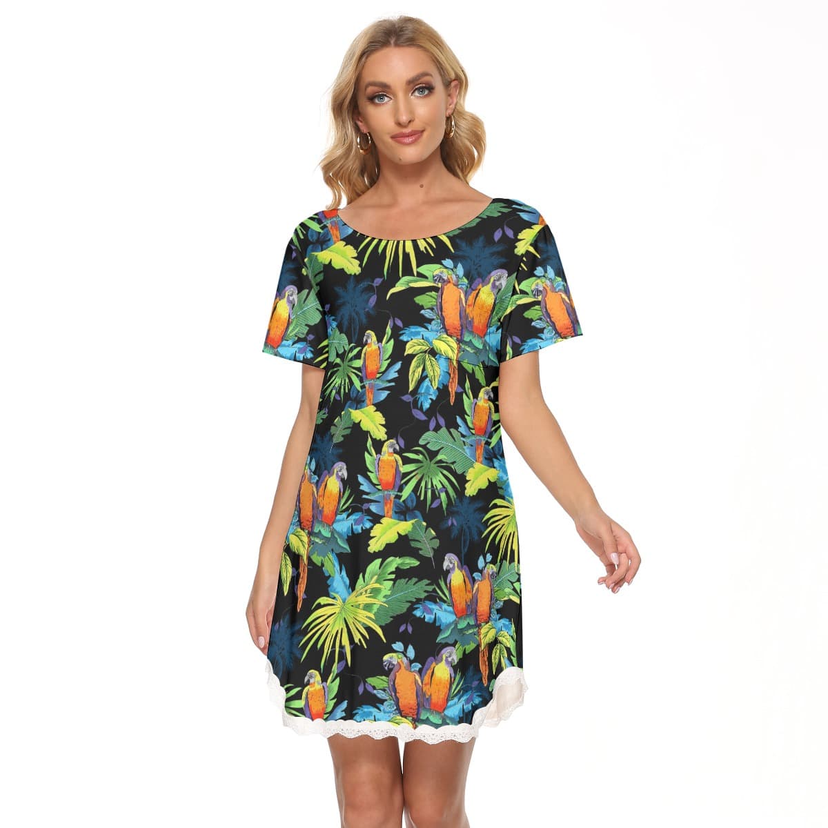 Colorful Parrot Hawaiian Dress With Lace (1)