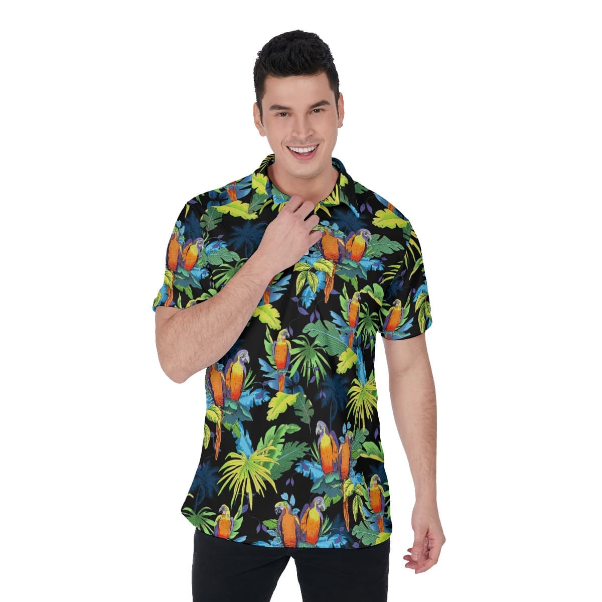 Colorful Parrot Hawaiian Polo Shirt For Men (1)