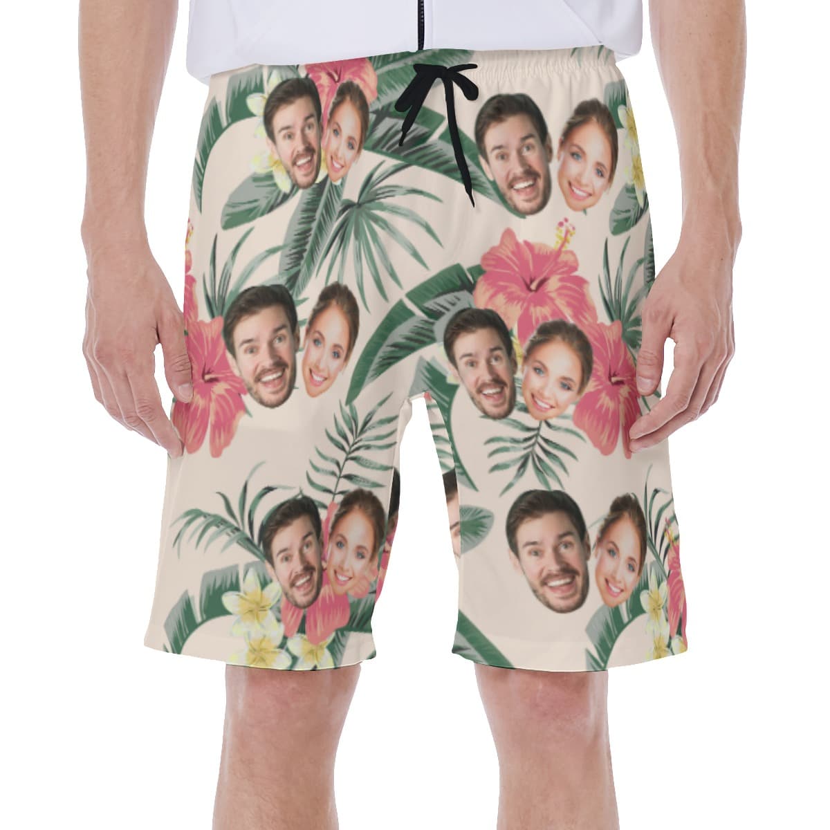 Cool Couple Faces Hawaiian Swim Trunks For Men (1)
