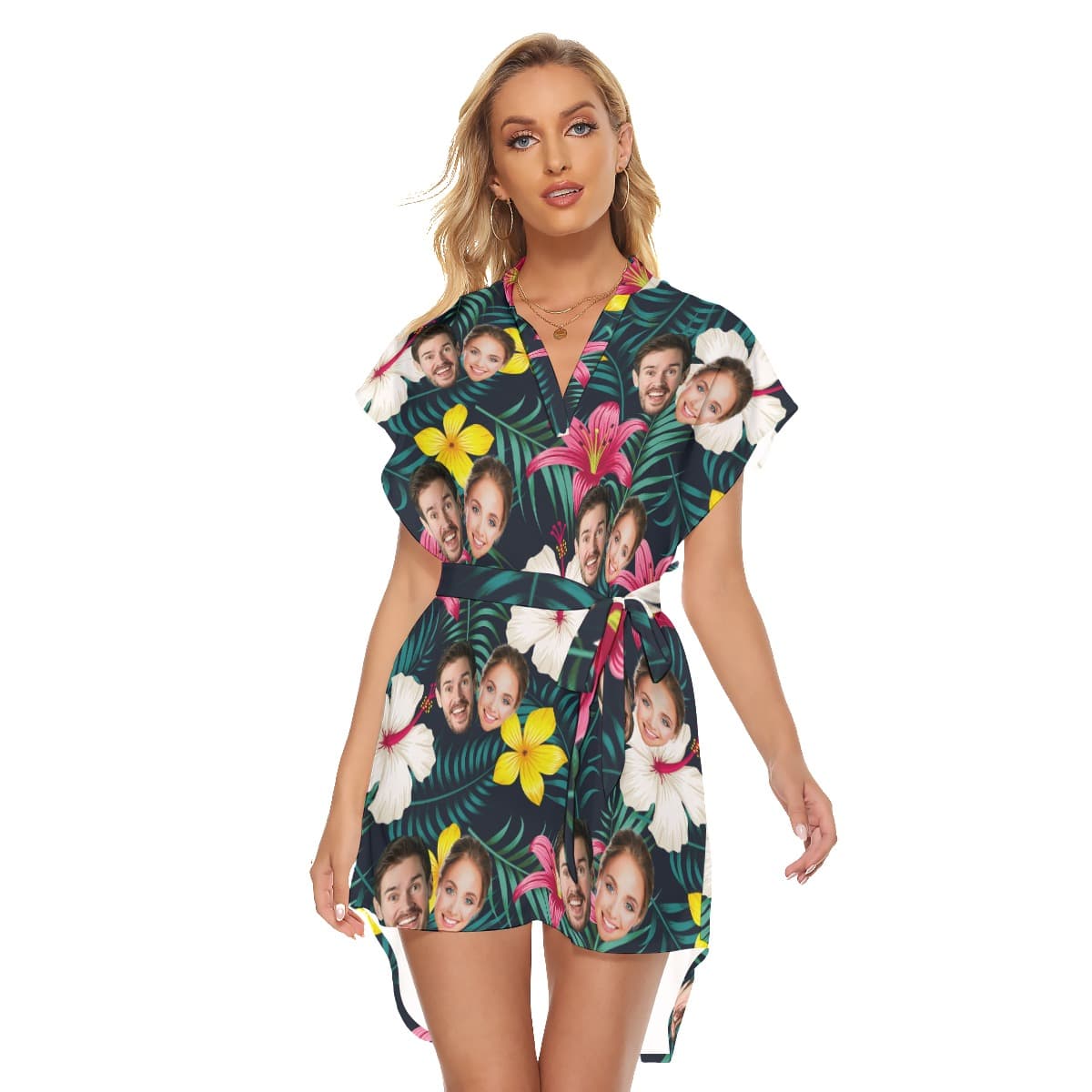Cool Couple Faces Tropical Dress With Belt (1)