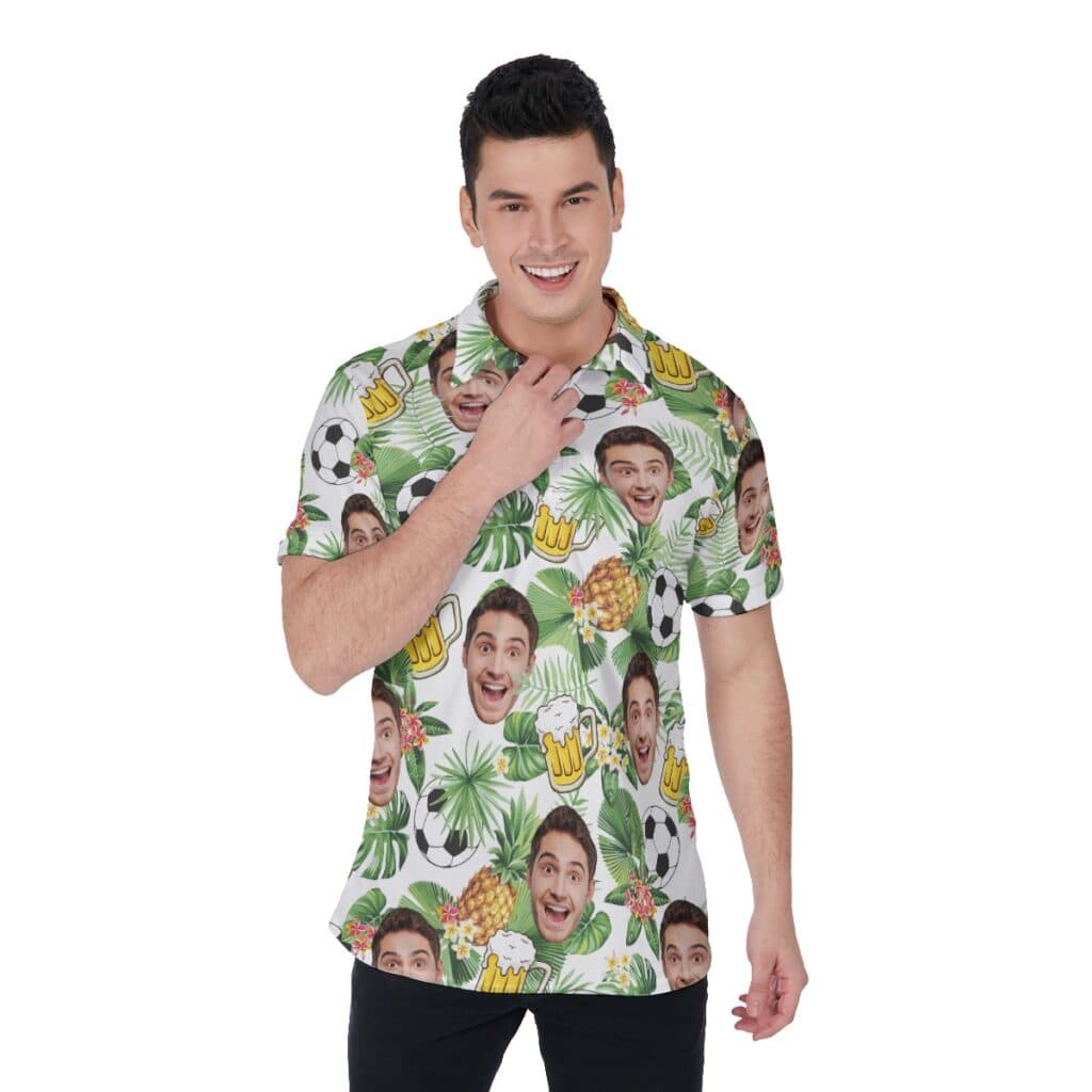 Cool Custom Face Tropical Beer Soccer Hawaiian Polo Shirt