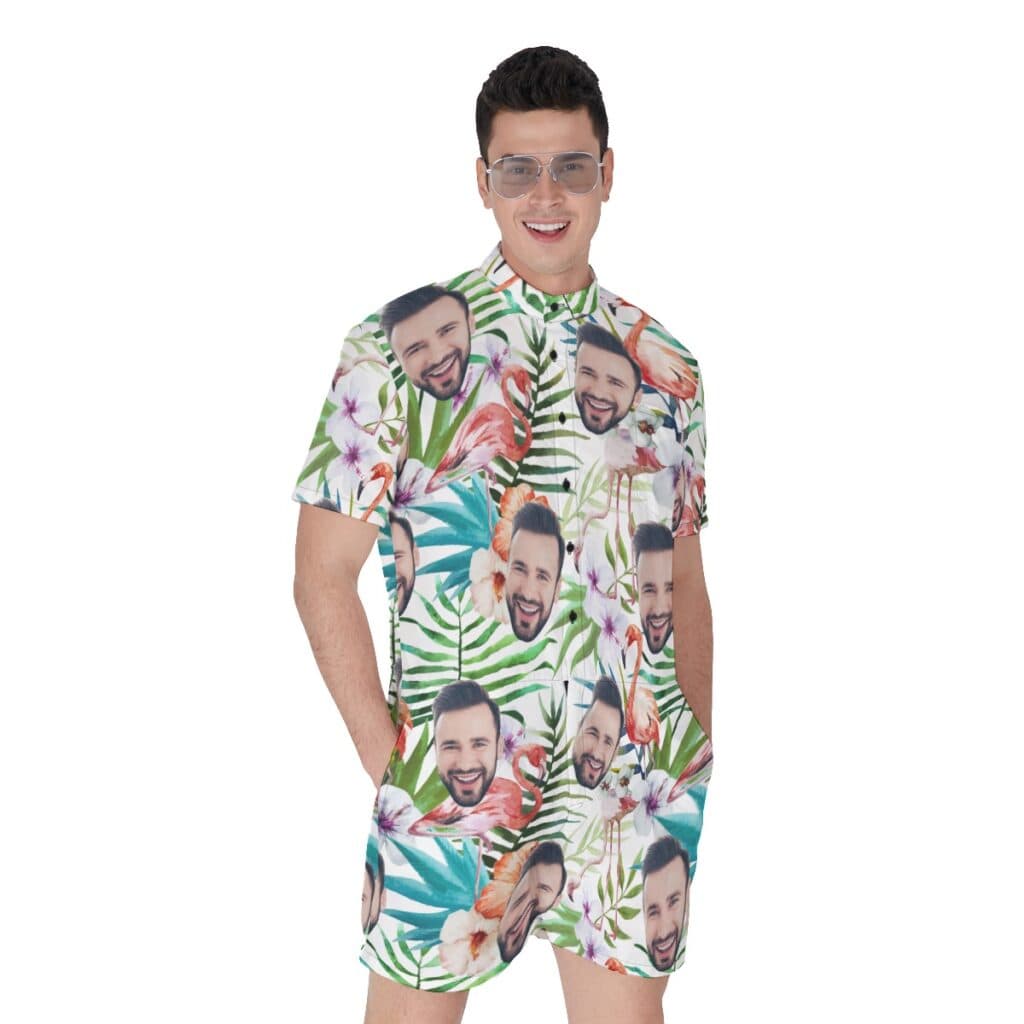 Cool Custom Face Tropical Flamingo Hawaiian Romper