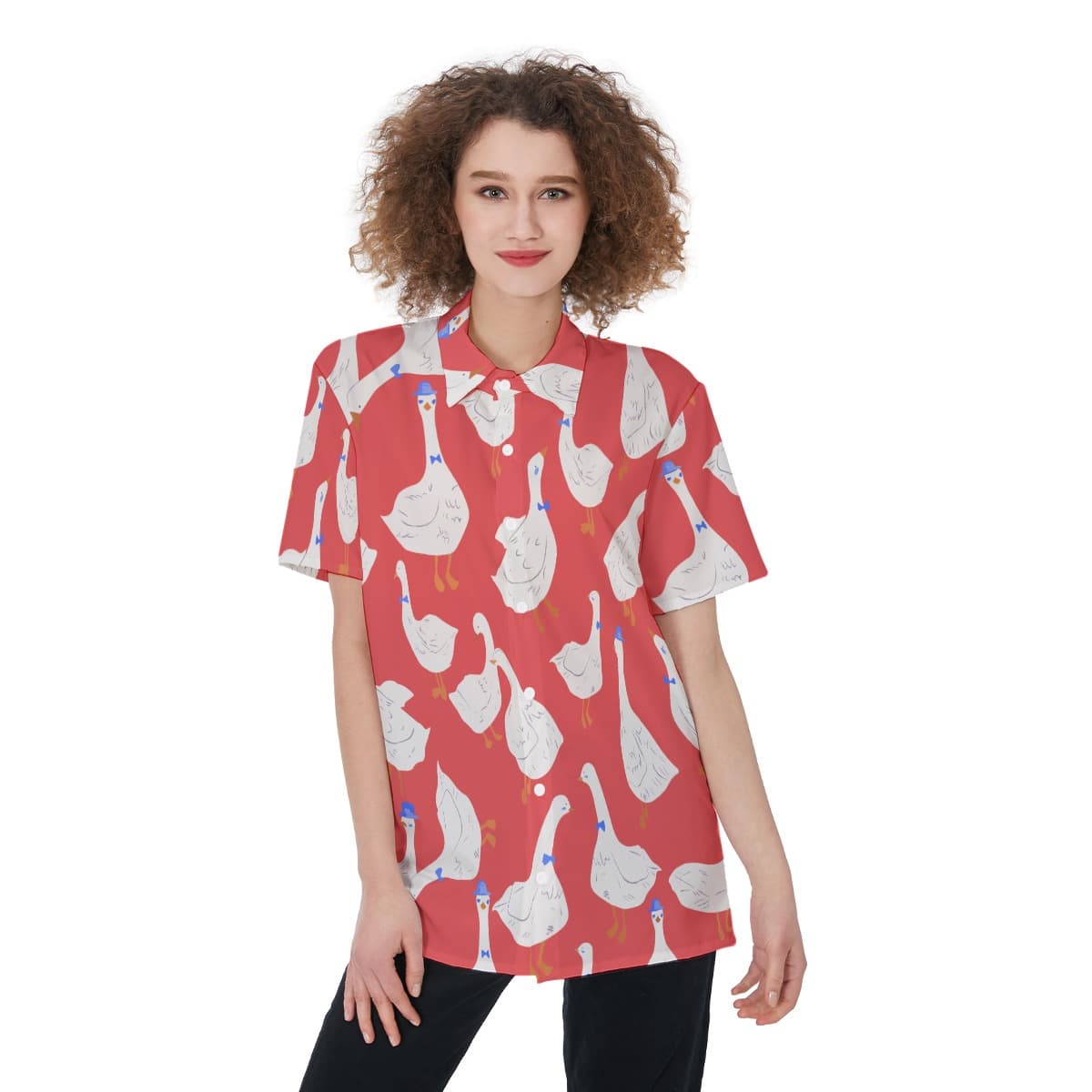 Cool Goose Red Hawaiian Shirt For Women (1)