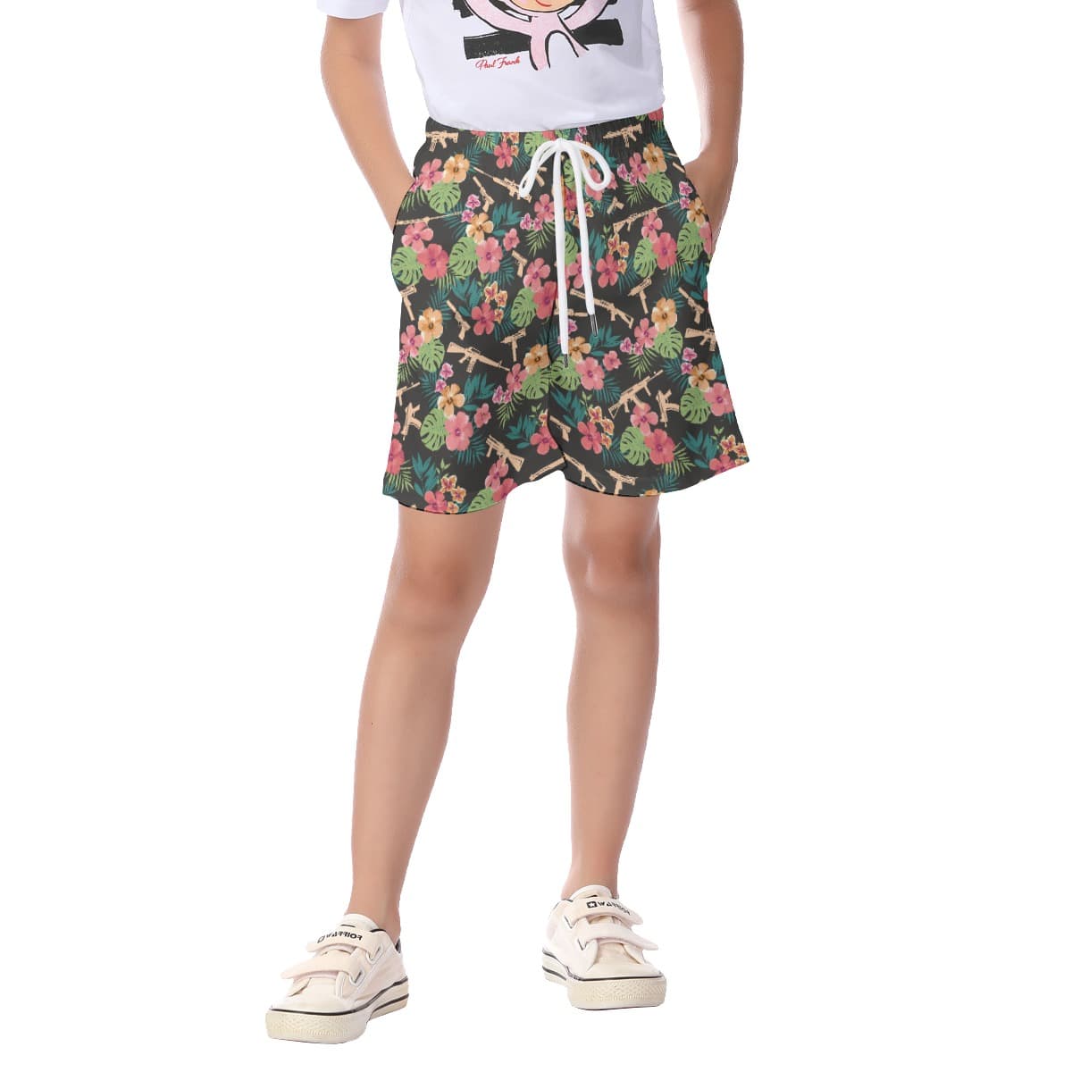 Cool Military Gun Hawaiian Beach Shorts For Kids (1)