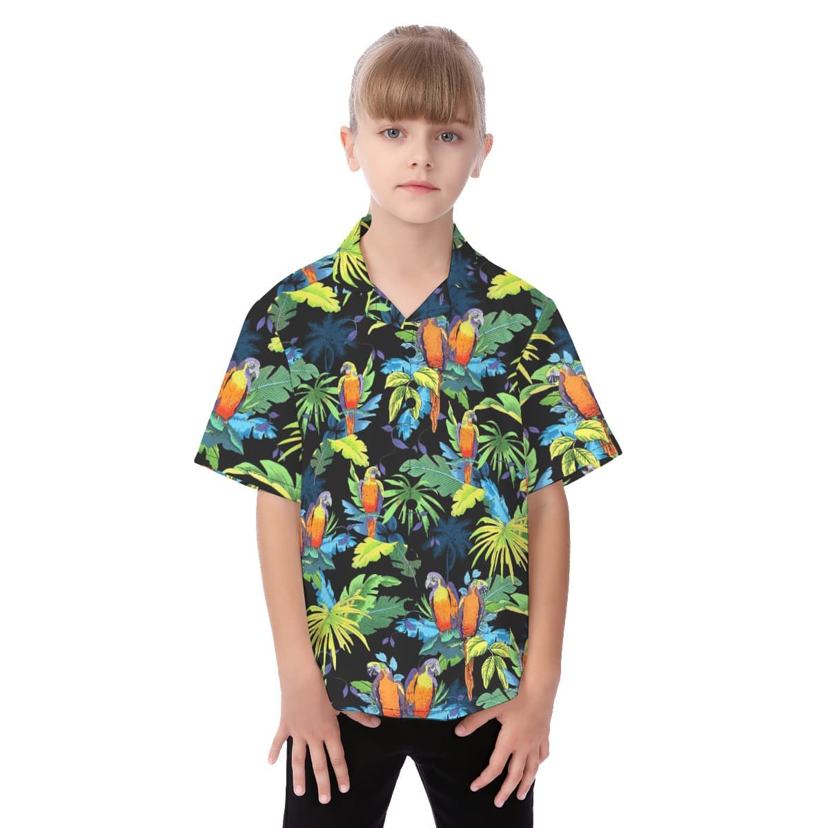 Cool Parrot Black Hawaiian Shirt For Kids (1)