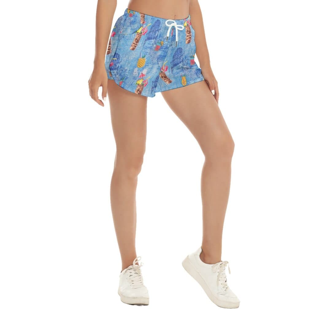 Cool Tiki Cocktail Drinks Summer Beach Shorts For Women