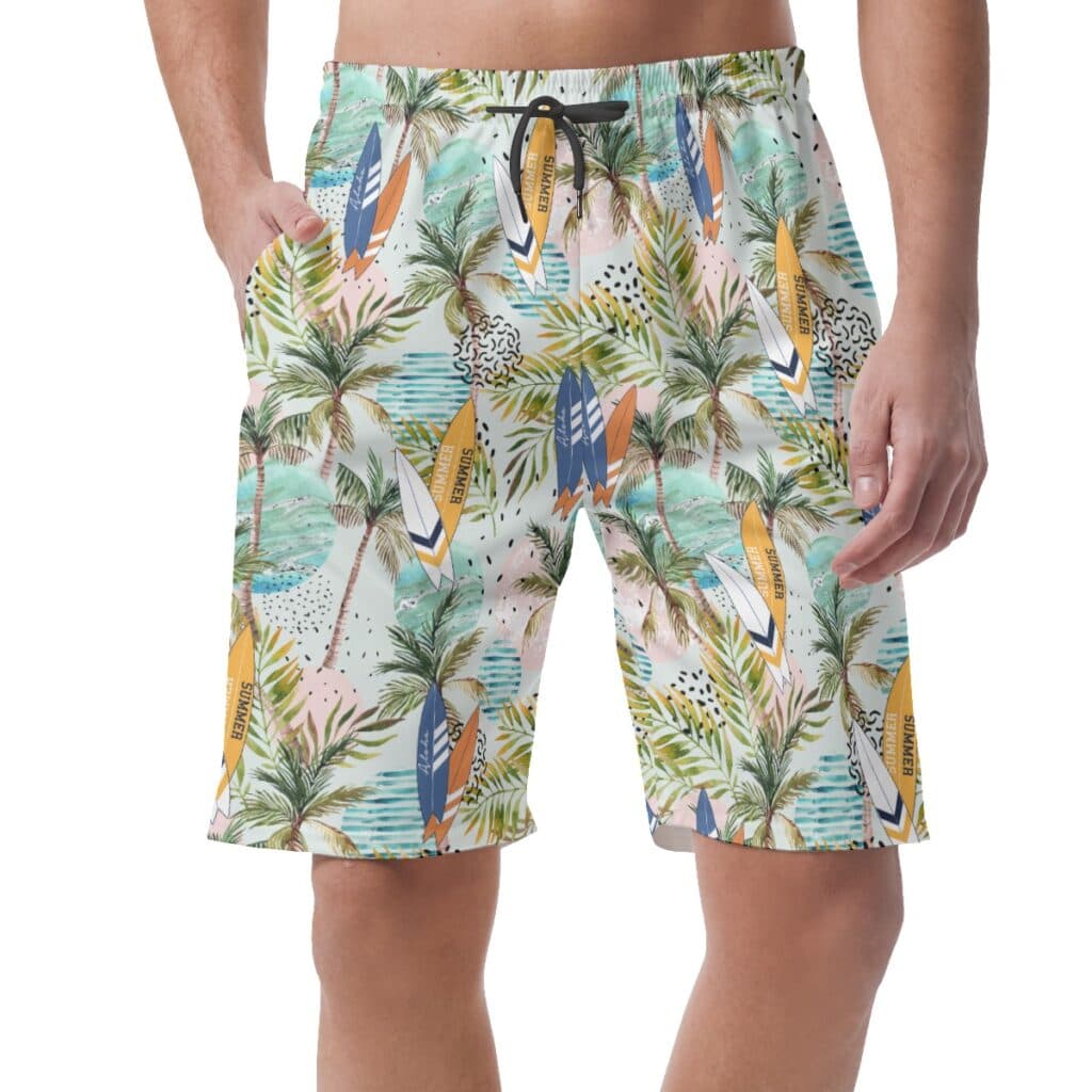 Cool Tropical Surfing Board Summer Beach Shorts For Men