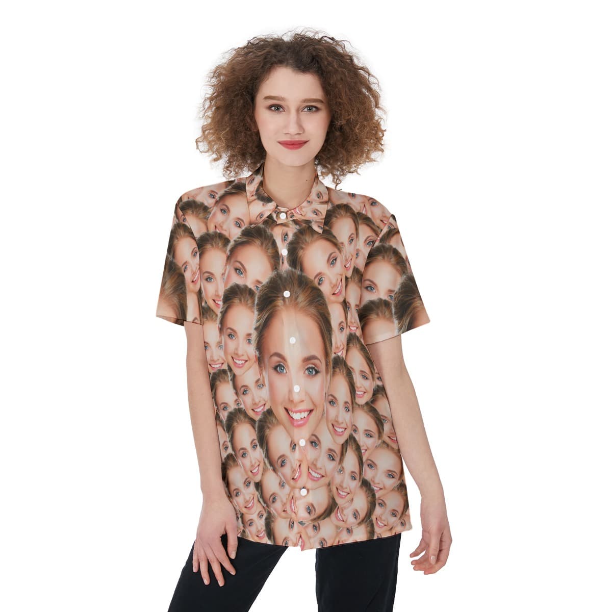 Cool Women's Button Up Shirt With Custom Face (1)
