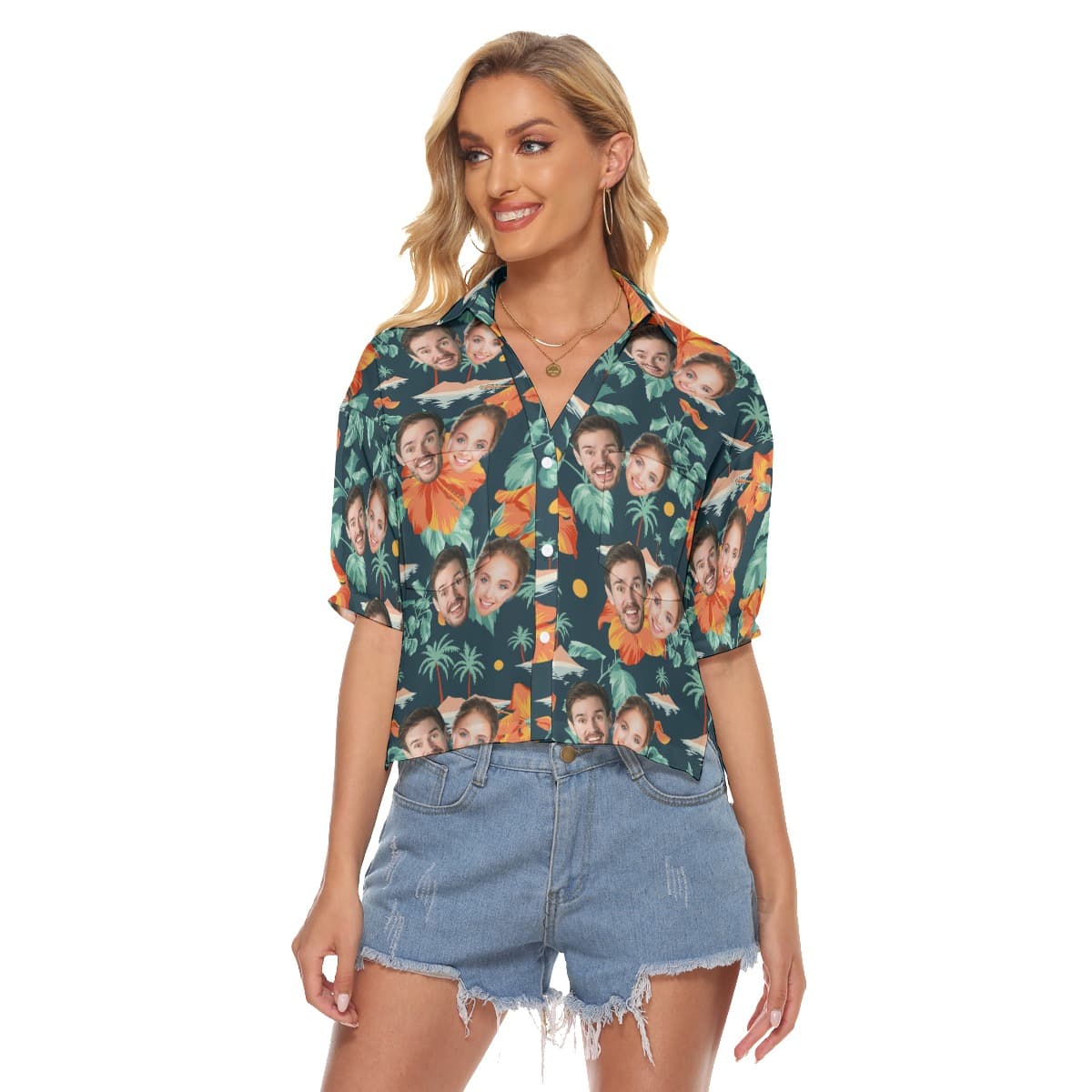 Custom 2 Faces Couple Hawaiian Crop Top (1)