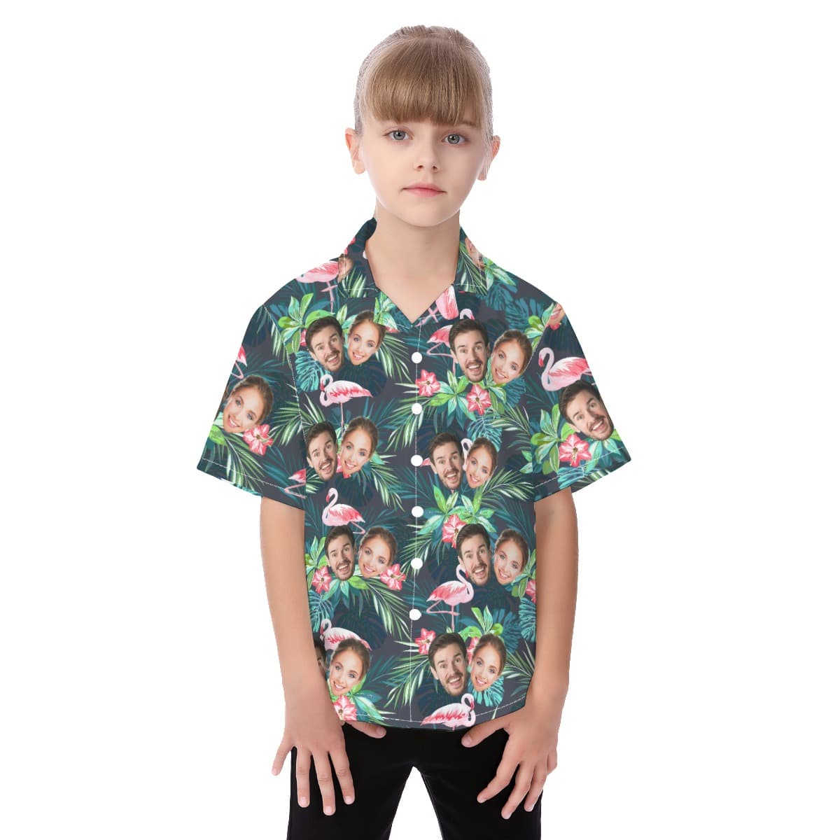 Custom 2 Faces Flamingo Tropical Hawaiian Shirt For Kids (1)
