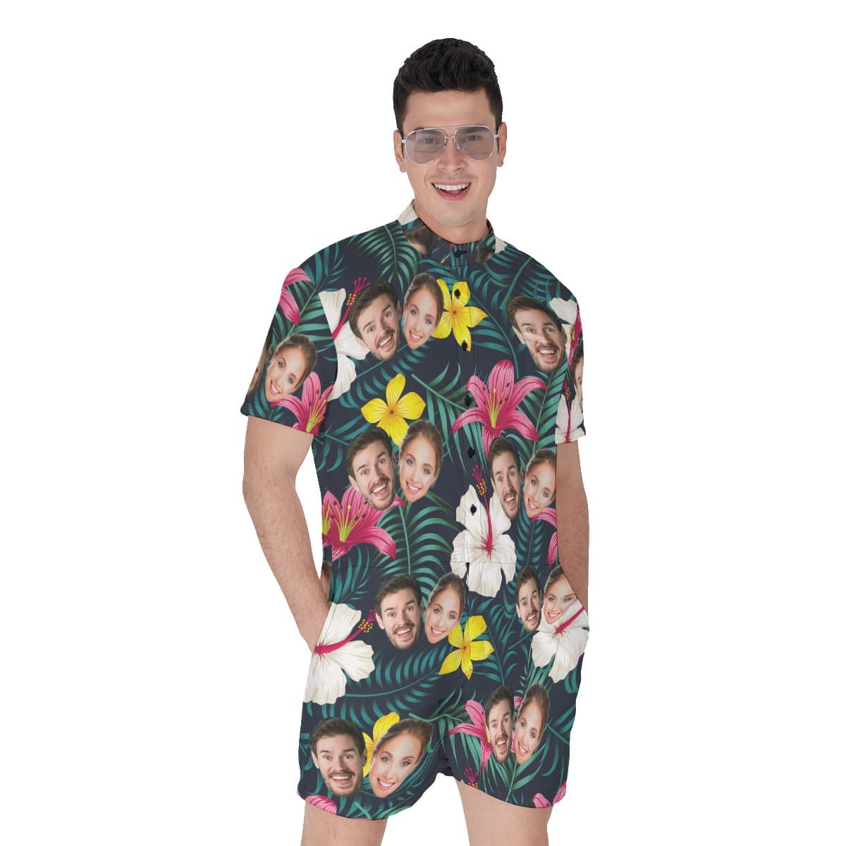 Custom 2 Faces Floral Hawaiian Men's Romper (1)