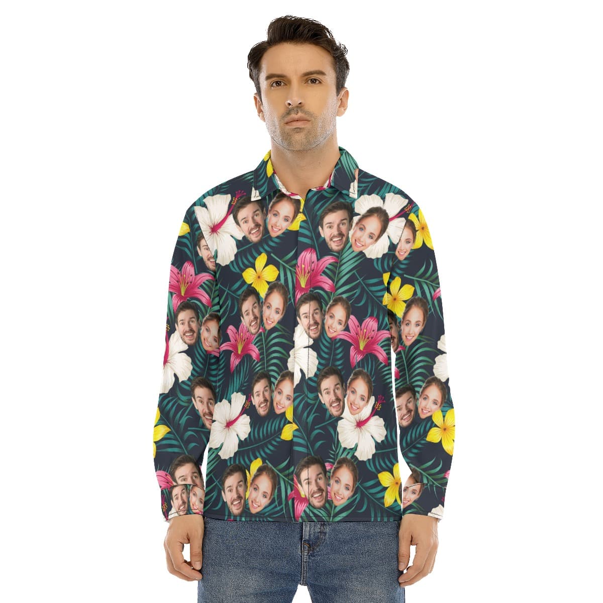 Custom 2 Faces Floral Tropical Long Hawaiian Shirt (1)