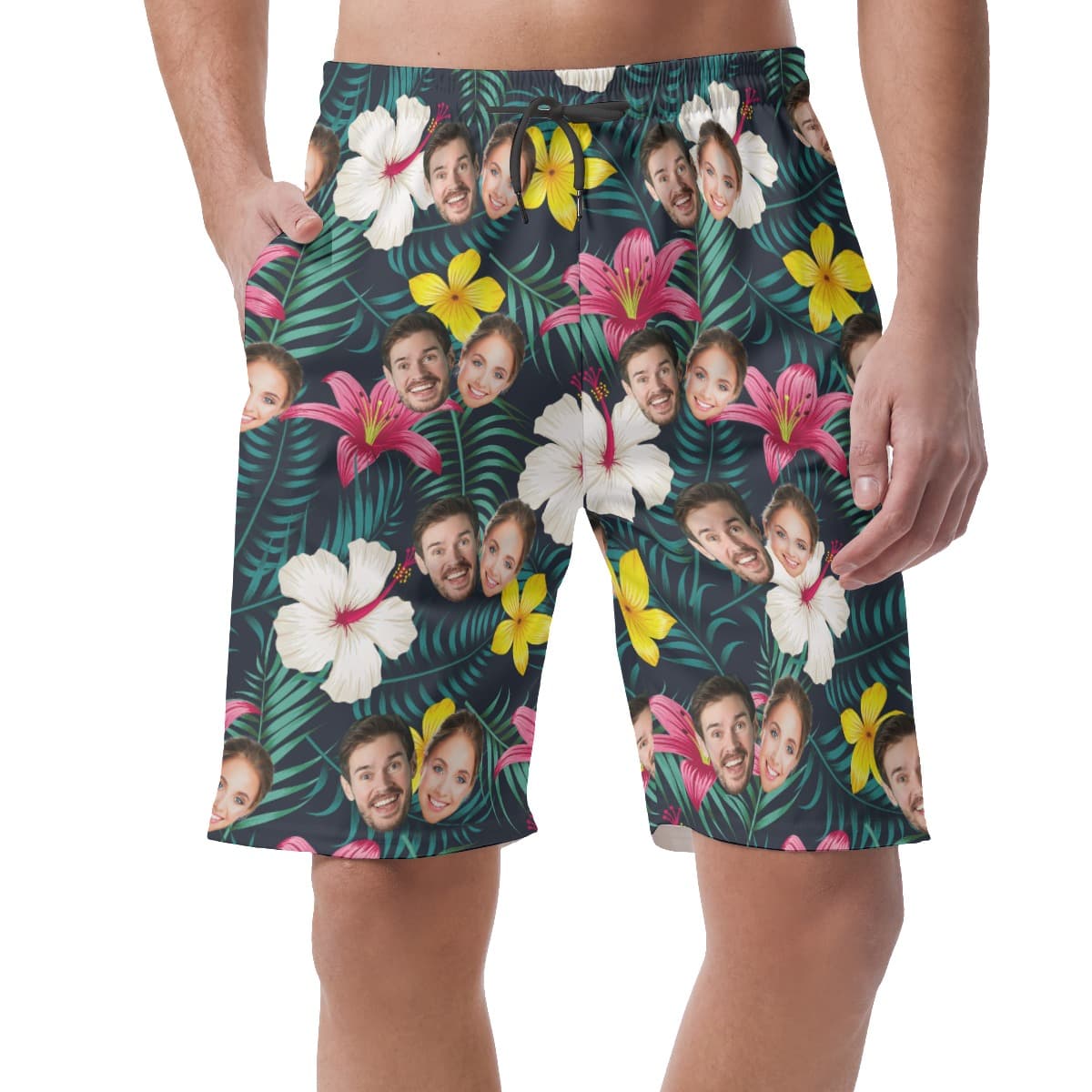 Custom 2 Faces Floral Tropical Men's Hawaiian Shorts (1)