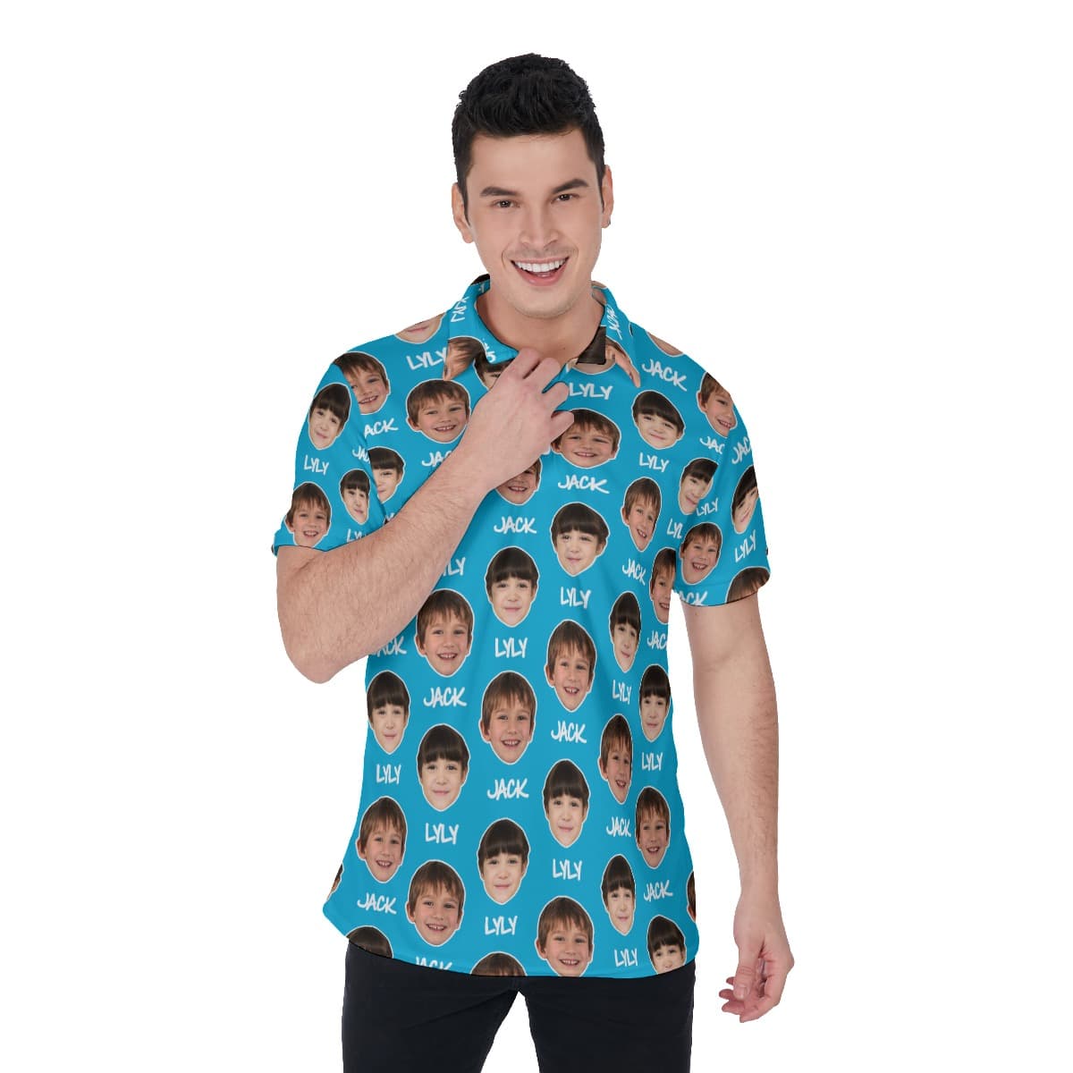 Custom 2 Faces With Name Men's Hawaiian Polo Shirt