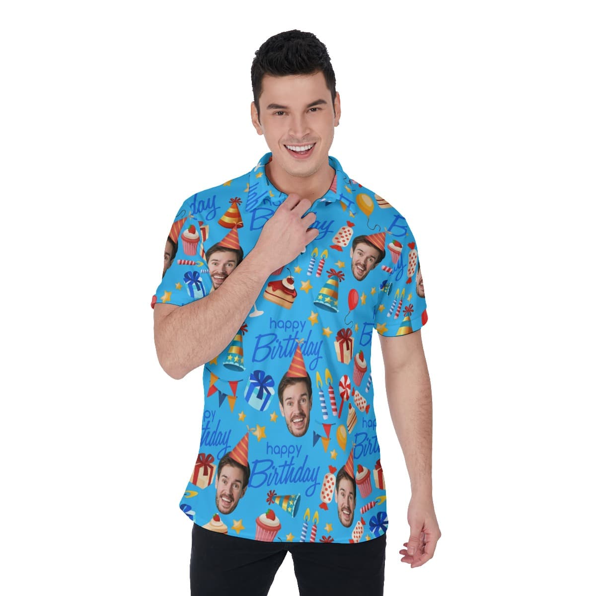 Custom Birthday Face Hawaiian Polo Shirt For Men (1)