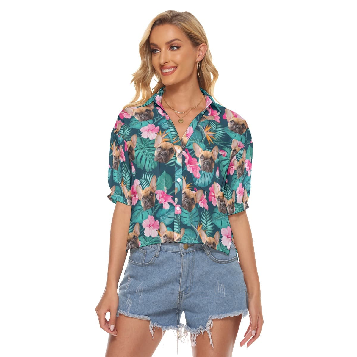 Custom Dog Cropped Hawaiian Shirt For Women (2)