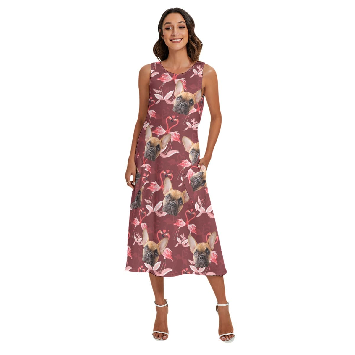 Custom Dog Face Aloha Sleeveless Dress (1)