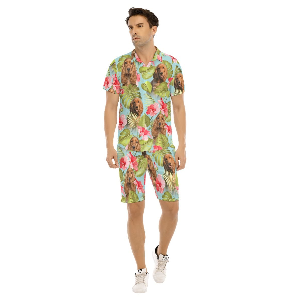 Custom Dog Face Blue Hawaiian Set For Men (1)
