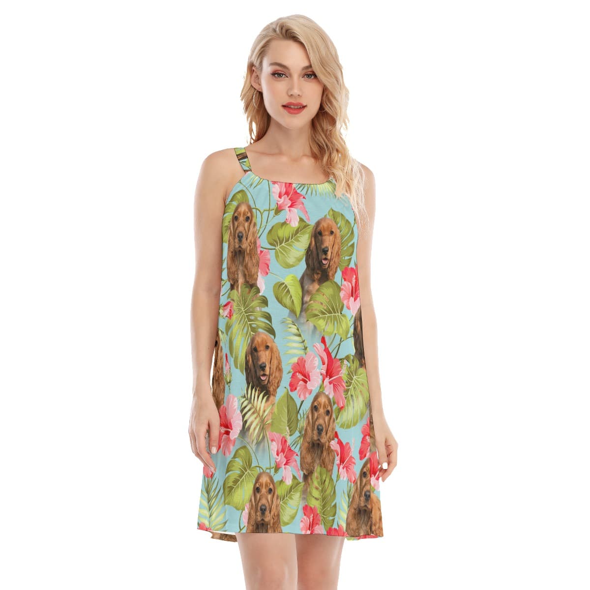 Custom Dog Face Floral Cami Dress (1)