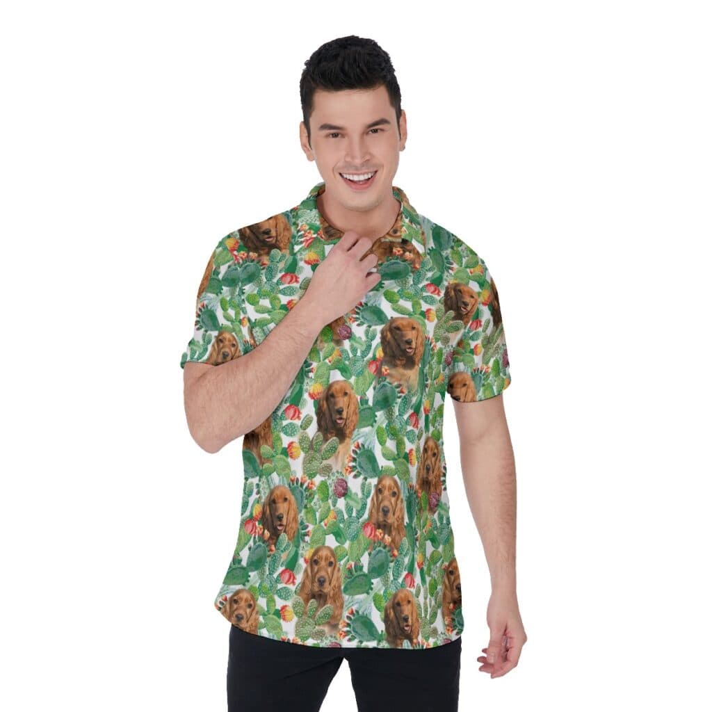 Custom Dog Face Green Hawaiian Polo Shirt For Men