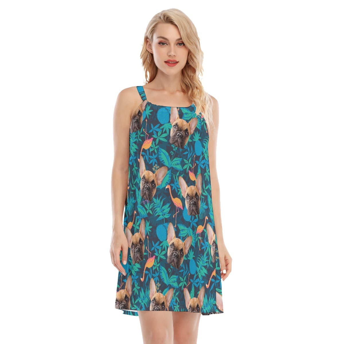 Custom Dog Face Hawaiian Cami Dress For Women (1)